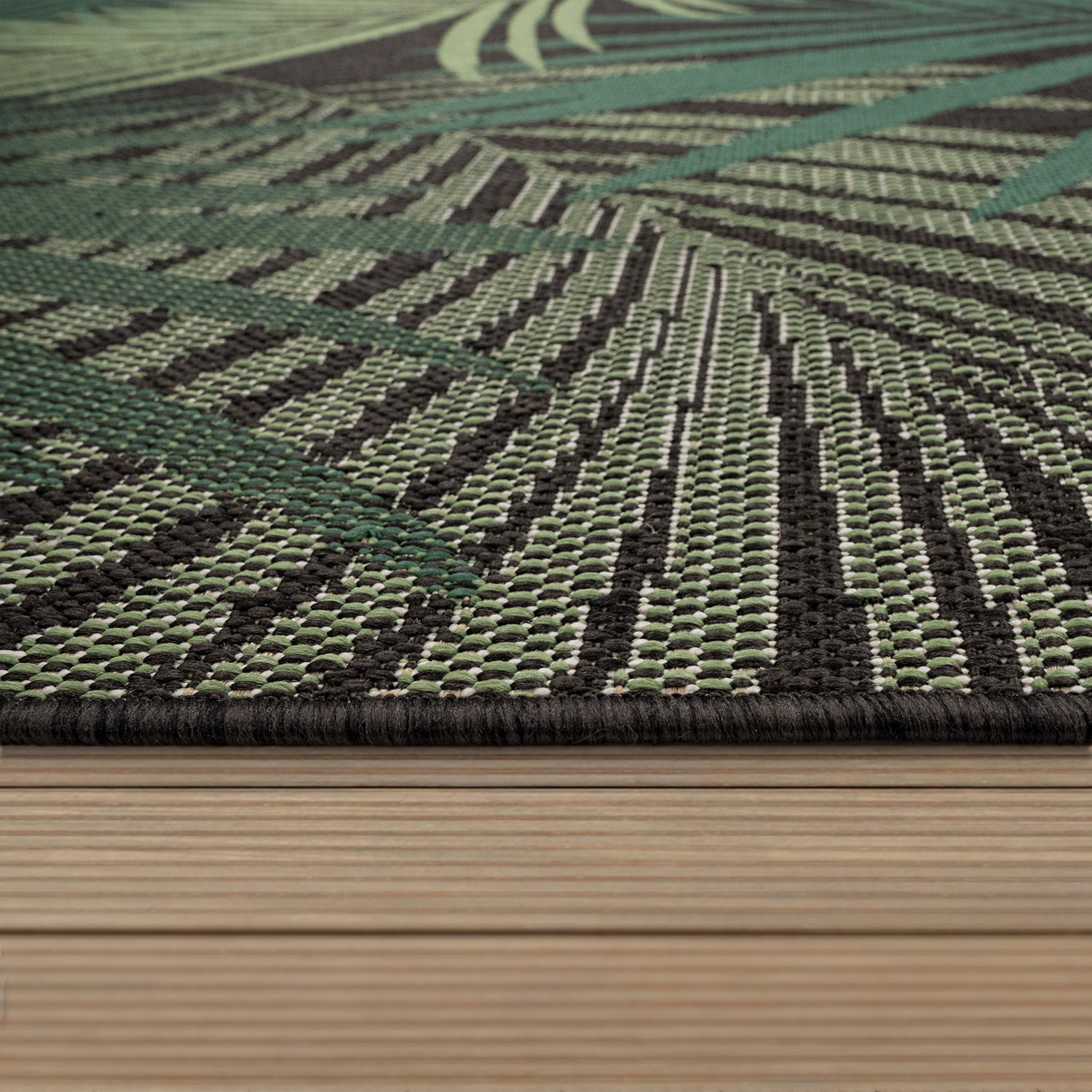 Teppich Terrasse Küche Ethno Blumen Muster Schwarz Mit Motiv