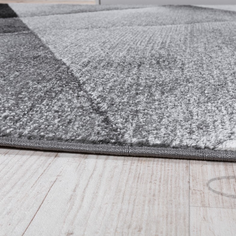 Teppich Wohnzimmer Muster Kurzflor Meliert Grau 