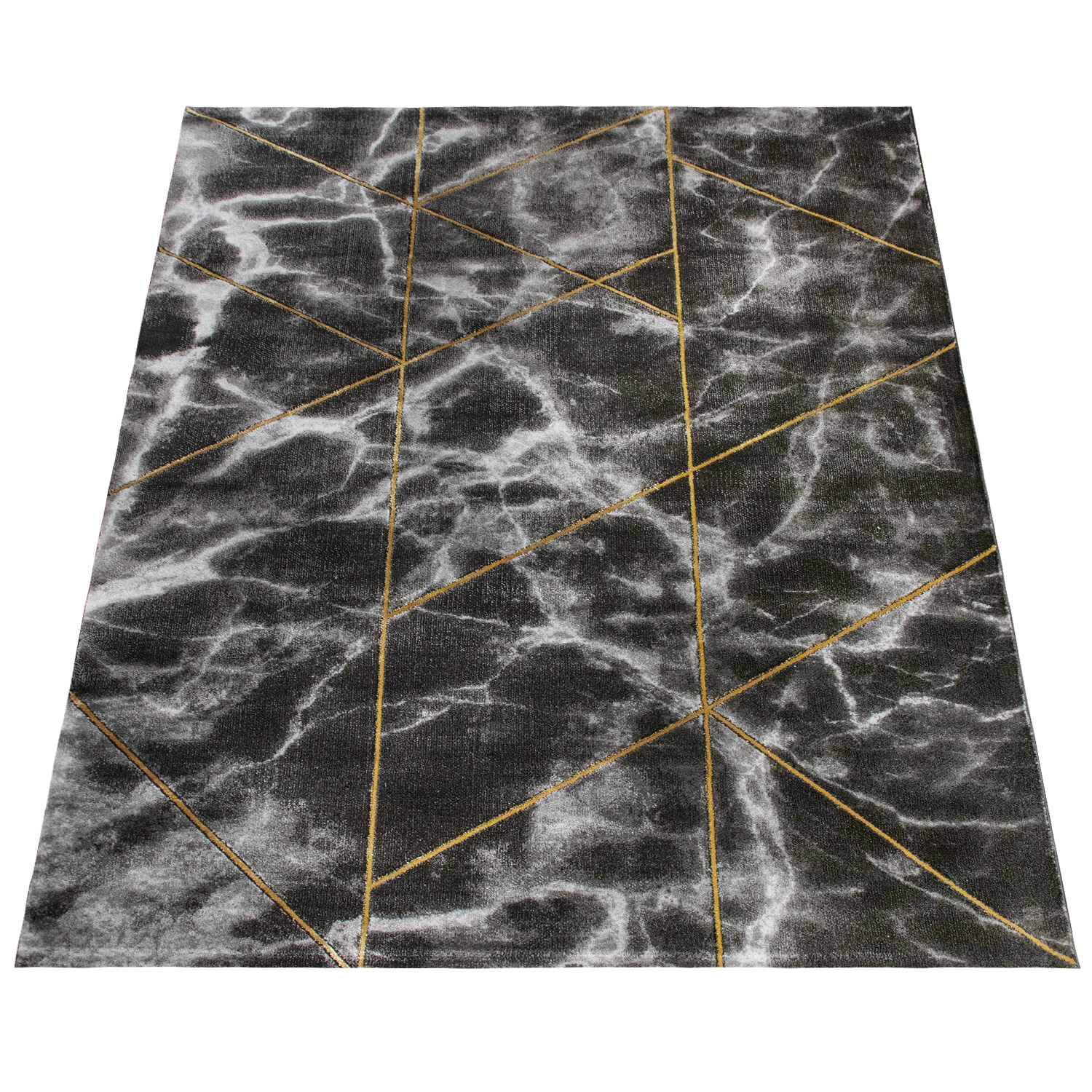 Kurzflor Teppich Wohnzimmer Geo Marmor Muster Gelb Modern