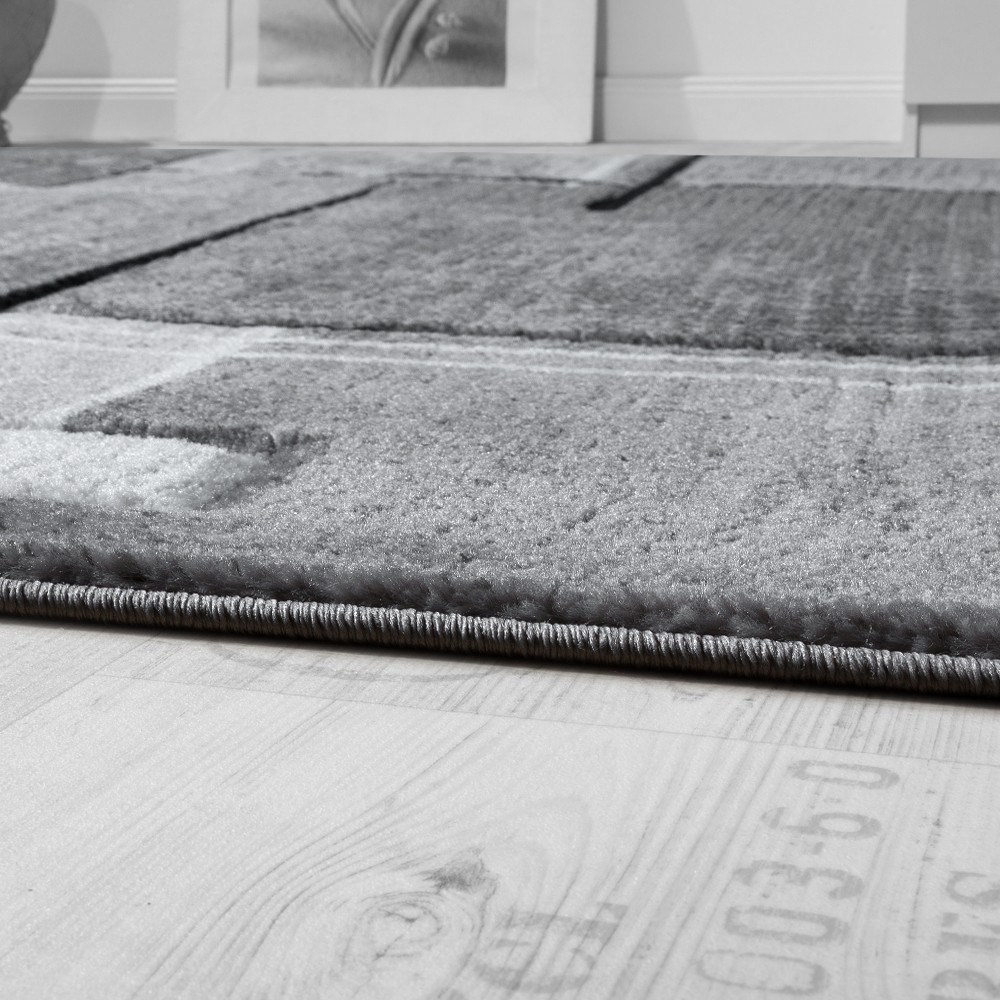 Teppich 3-D Design Karo Muster Linien Meliert Grau Modern