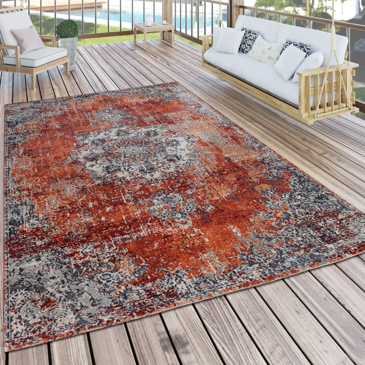 In- & Outdoor Teppich Für Terrassen Orient Muster Rot 
