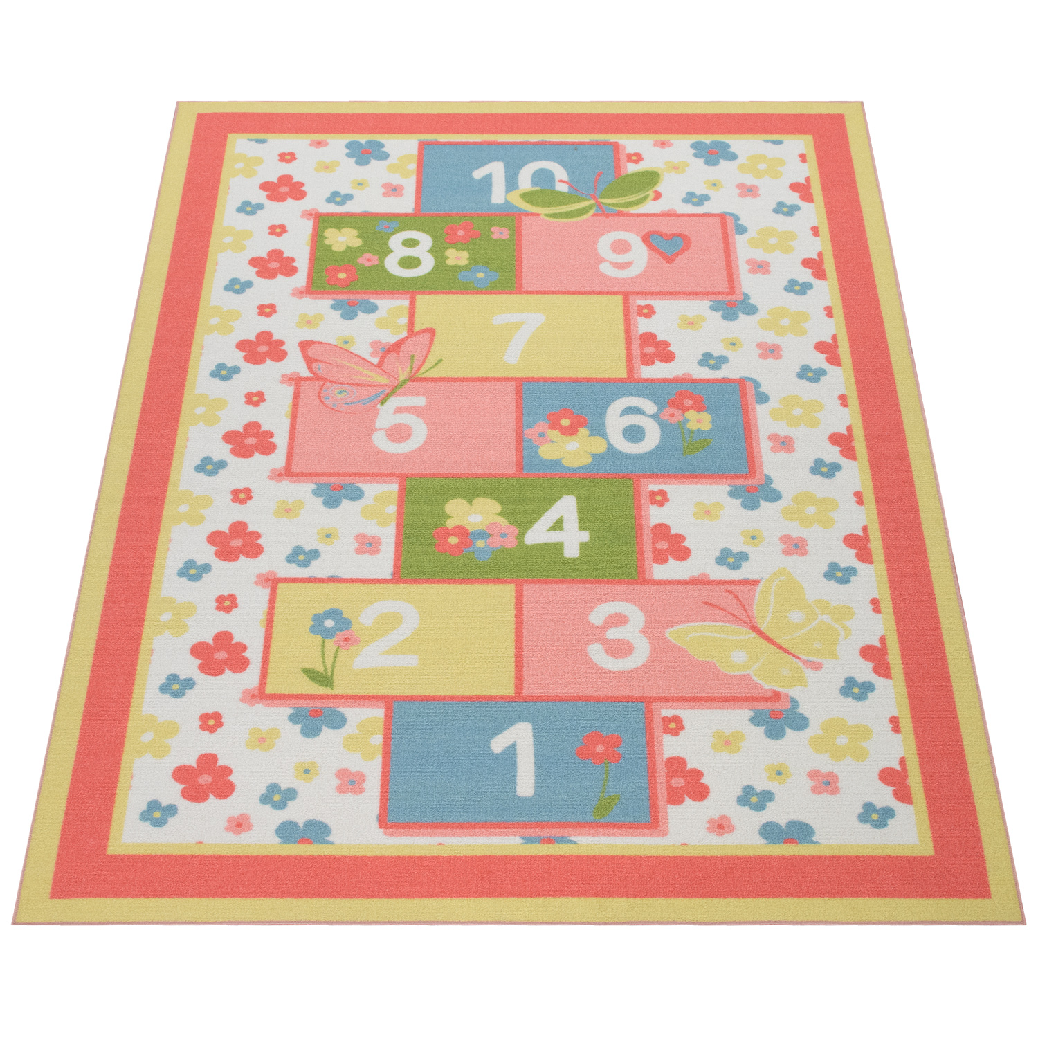 Kinder-Teppich Blumen-Motiv Hüpfkästchen Pink 