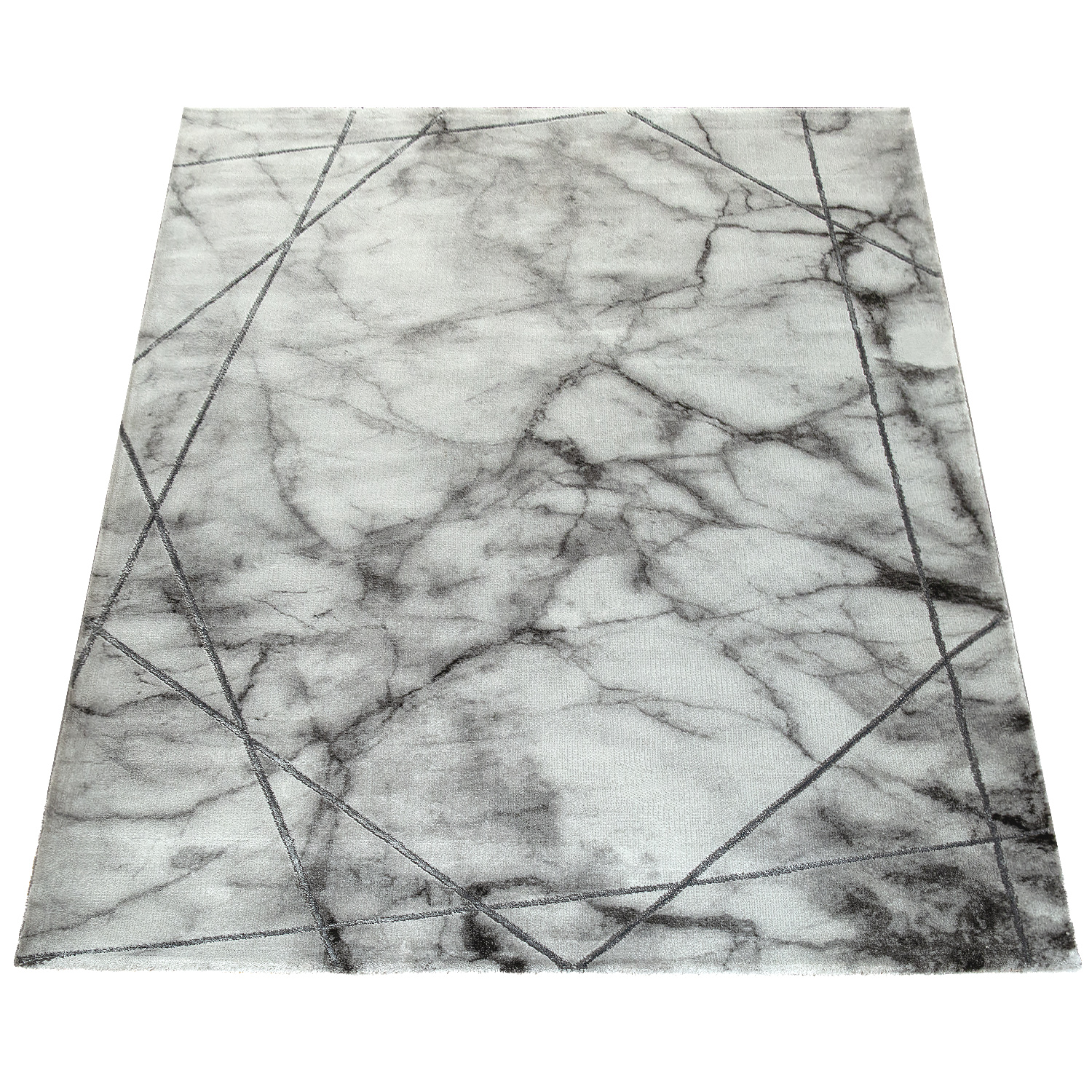 Teppich Wohnzimmer Marmor Muster 3-D Kurzflor Grau 