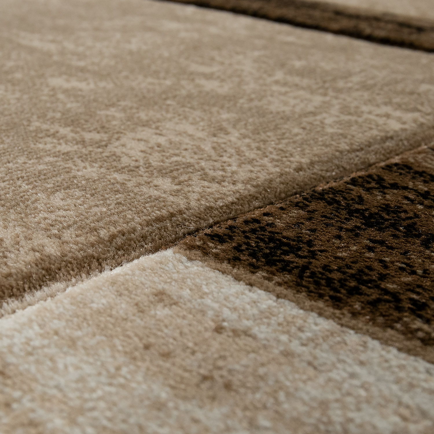 Teppich 3-D Design Karo Muster Meliert Kurzflor Braun Modern