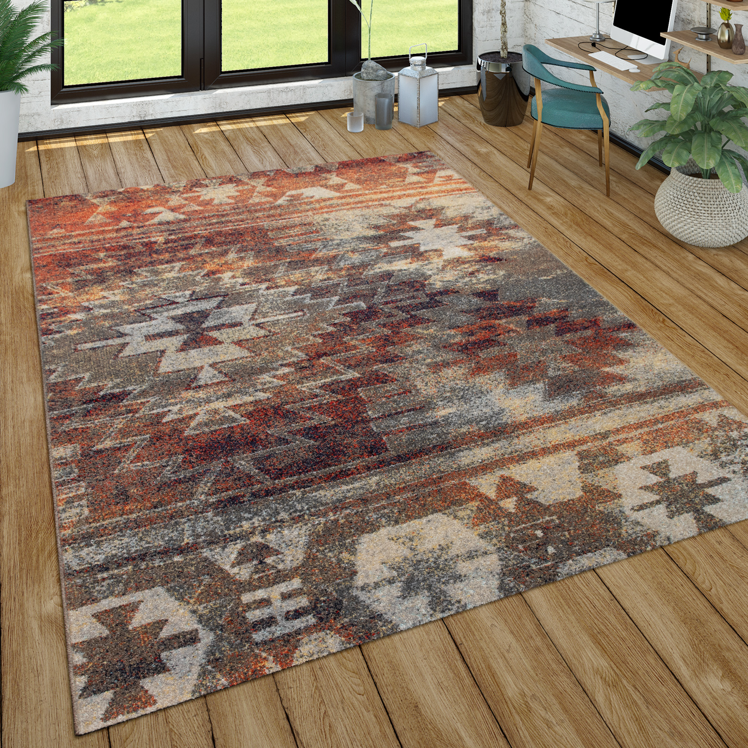 Teppich Used-Look Orient-Design Wohnzimmer Mehrfarbig 