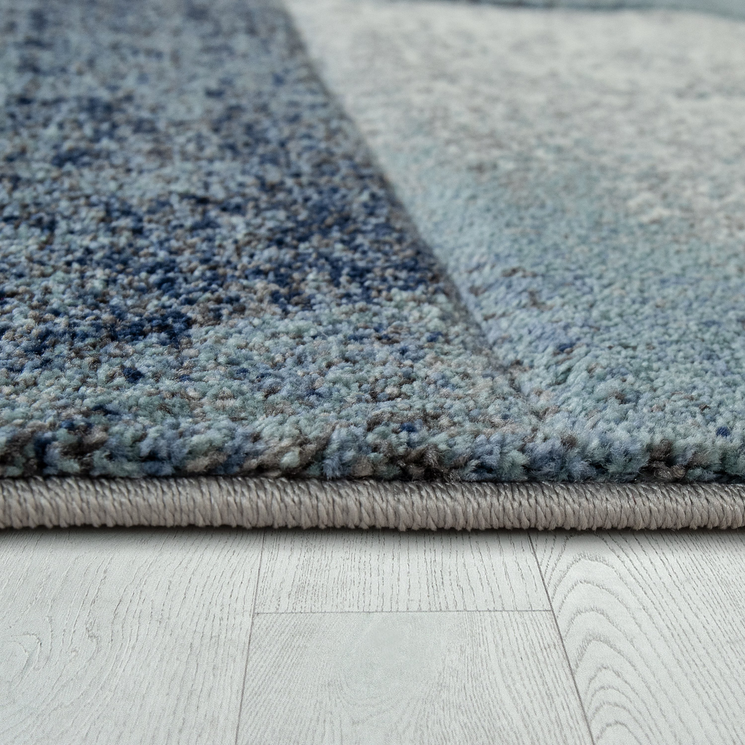 Wohnzimmer-Teppich Kurzflor Karo-Muster Meliert Blau 