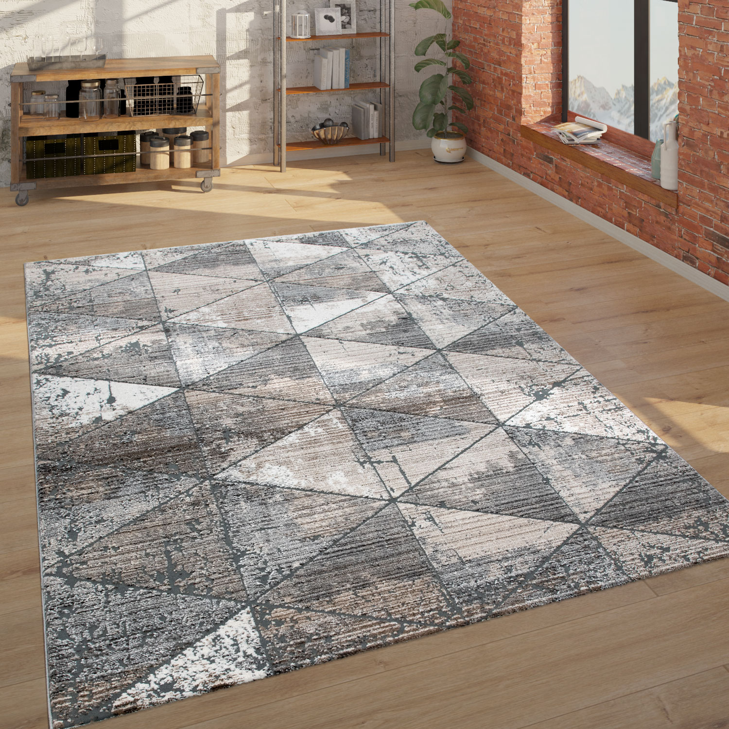 Teppich Rauten-Design 3-D-Look Wohnzimmer Beige 