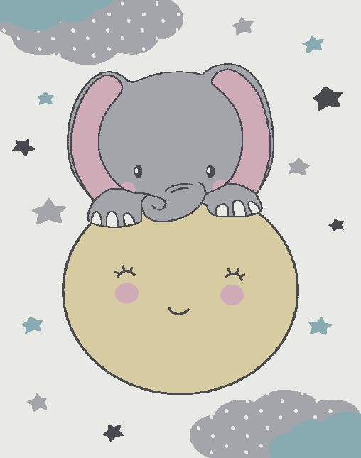 Kinder-Teppich Kinderzimmer Elefant Mond Beige 