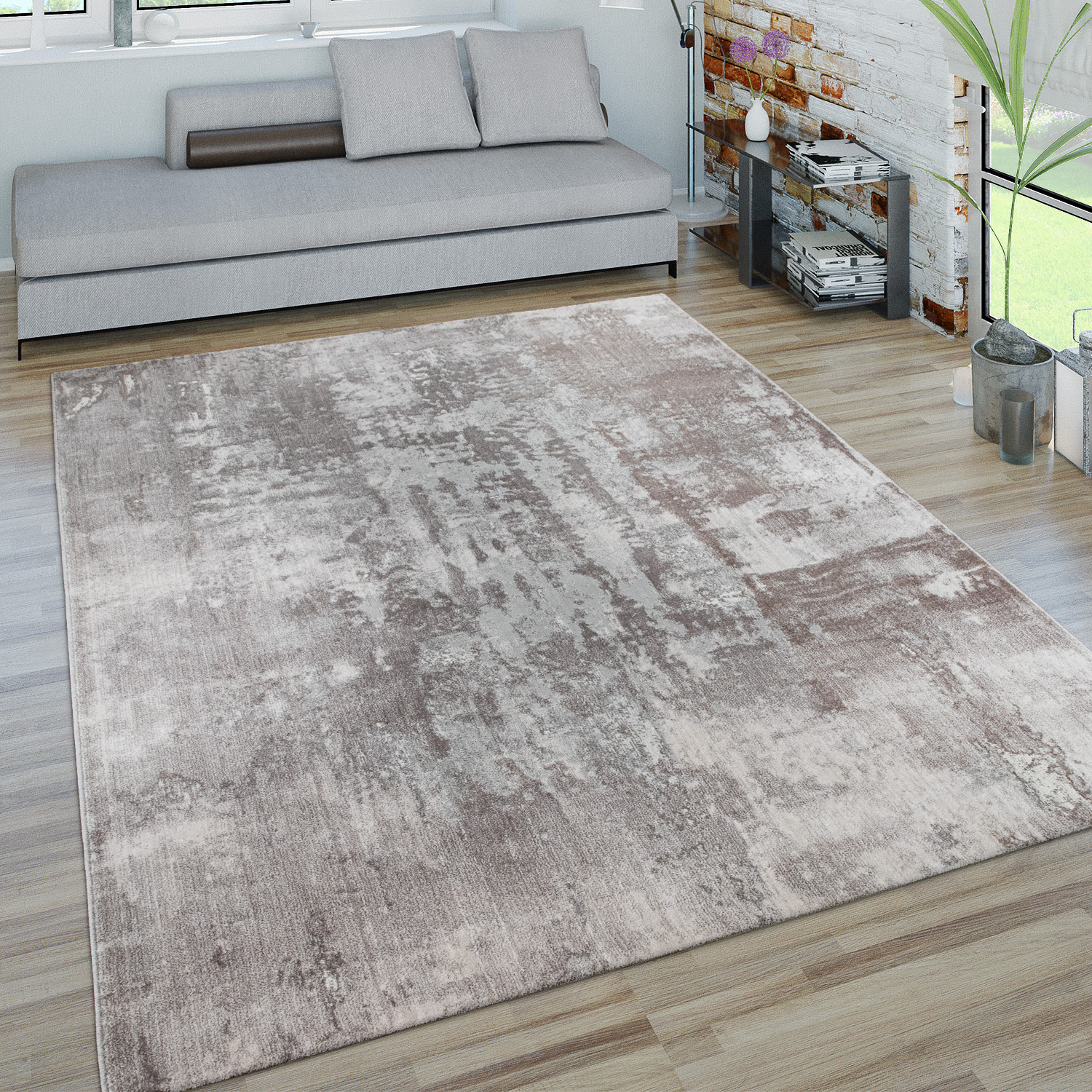 Kurzflor Teppich Für Wohnzimmer Abstraktes Muster Grau 