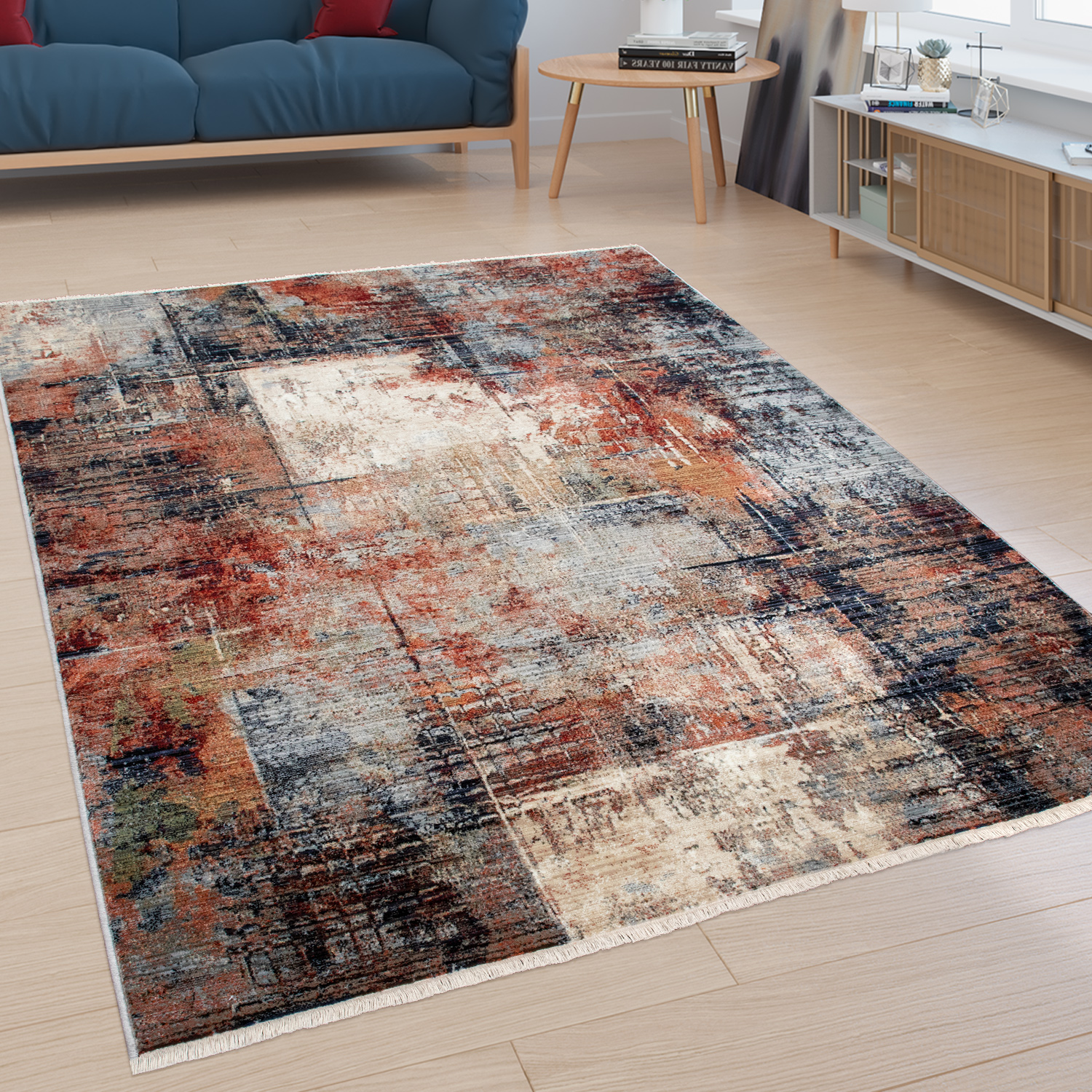 Teppich Wohnzimmer Industrial-Look Mehrfarbig 