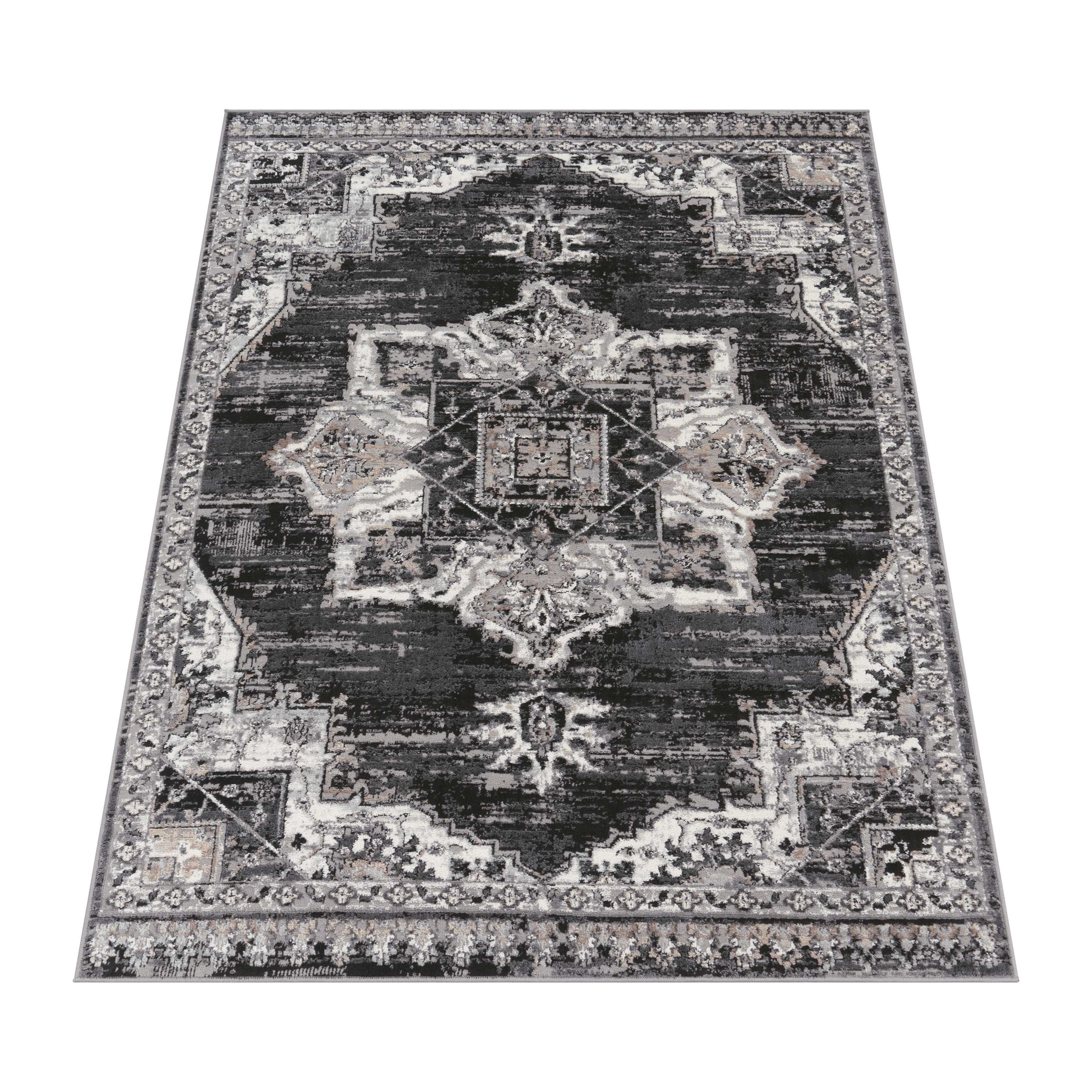 Teppich Esszimmer Marokkanisch Mandala Motiv Schwarz Orientalisch