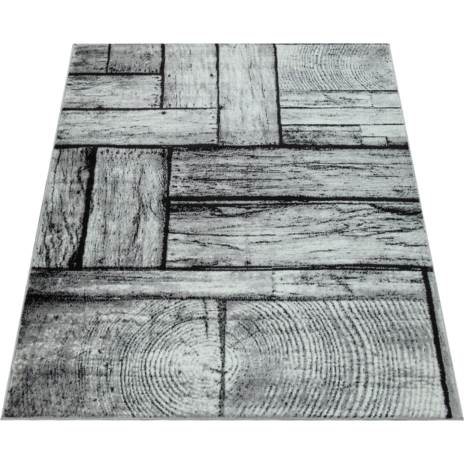 Wohnzimmer Teppich Kurzflor Holz Muster Grau Grau Modern