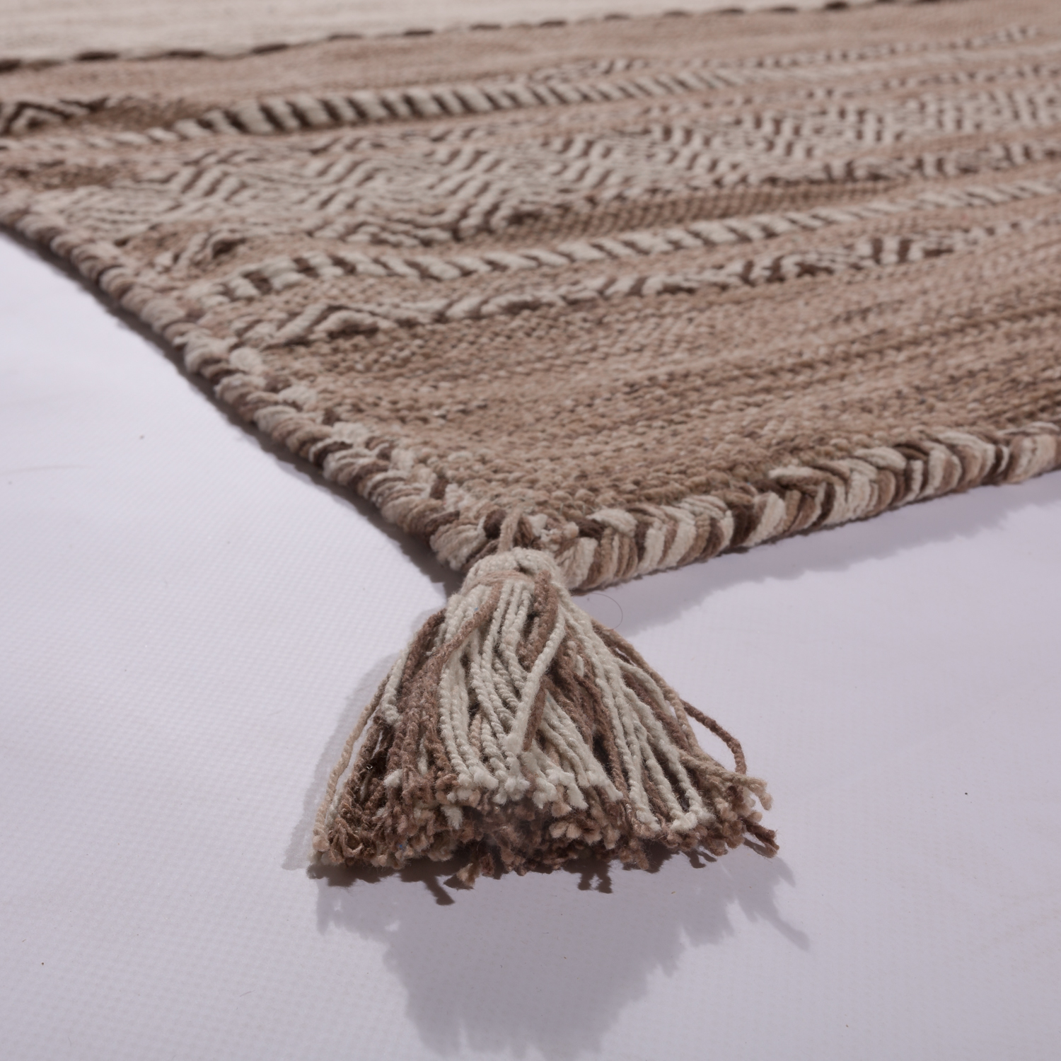Webteppich Kelim Handgewebt Baumwolle Muster Beige 