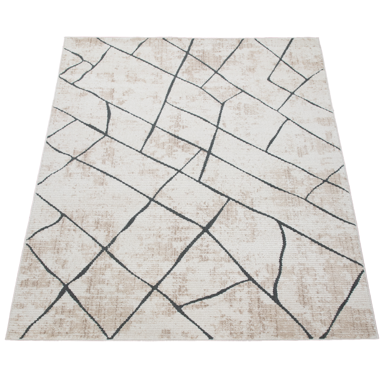 Teppich Esszimmer Vintage Marmor Rauten Muster Beige Gemustert