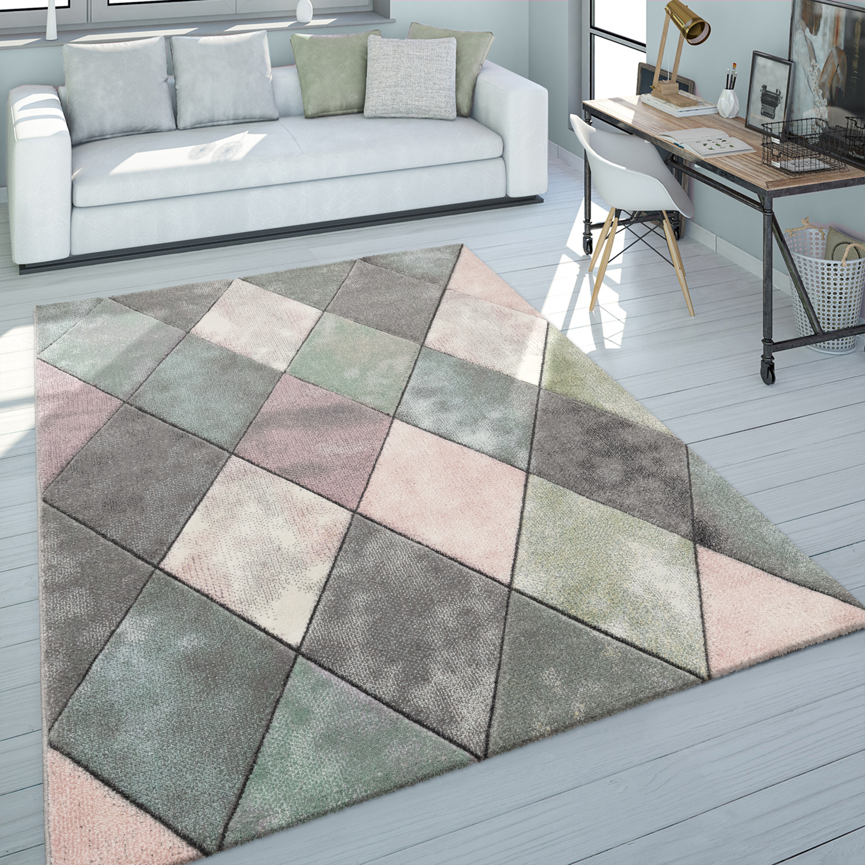 Esszimmer Teppich Rautenmuster Geometrisch Modern Mehrfarbig Modern