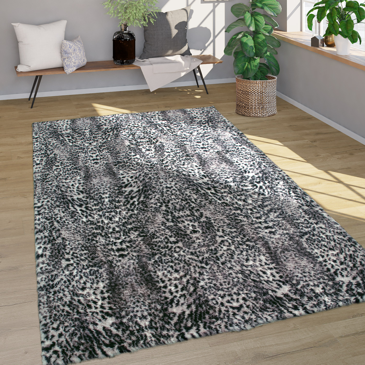 Teppich Wohnzimmer Tier Design Grau 