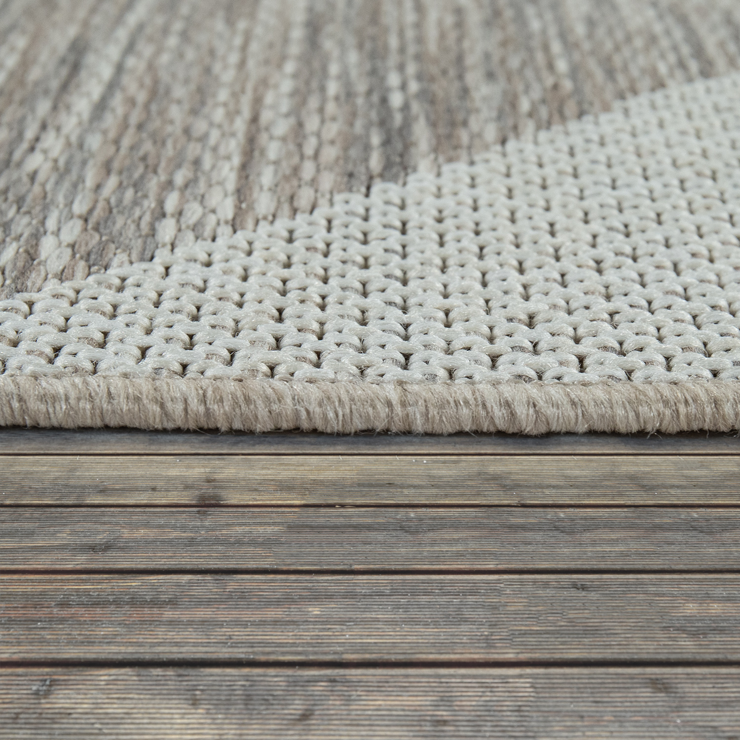 Outdoor Flachgewebe Teppich Muster Rauten Design Beige 