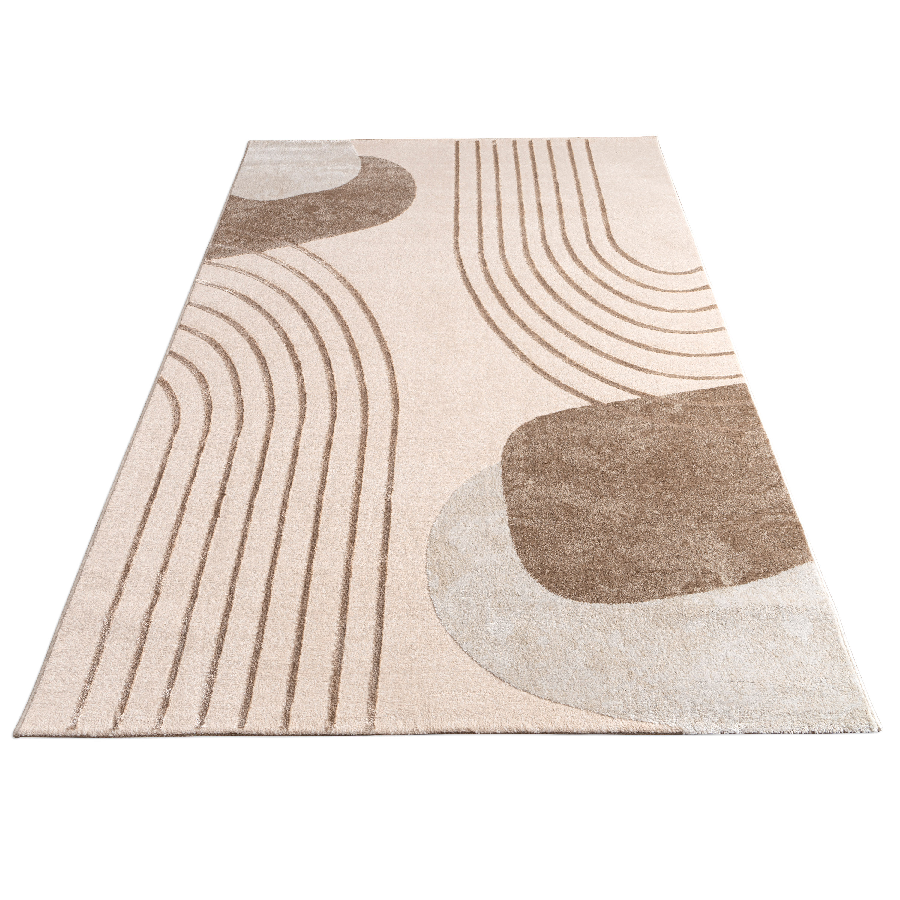 Teppich Esszimmer Abstrakt Geometrisch Bogen Beige Modern