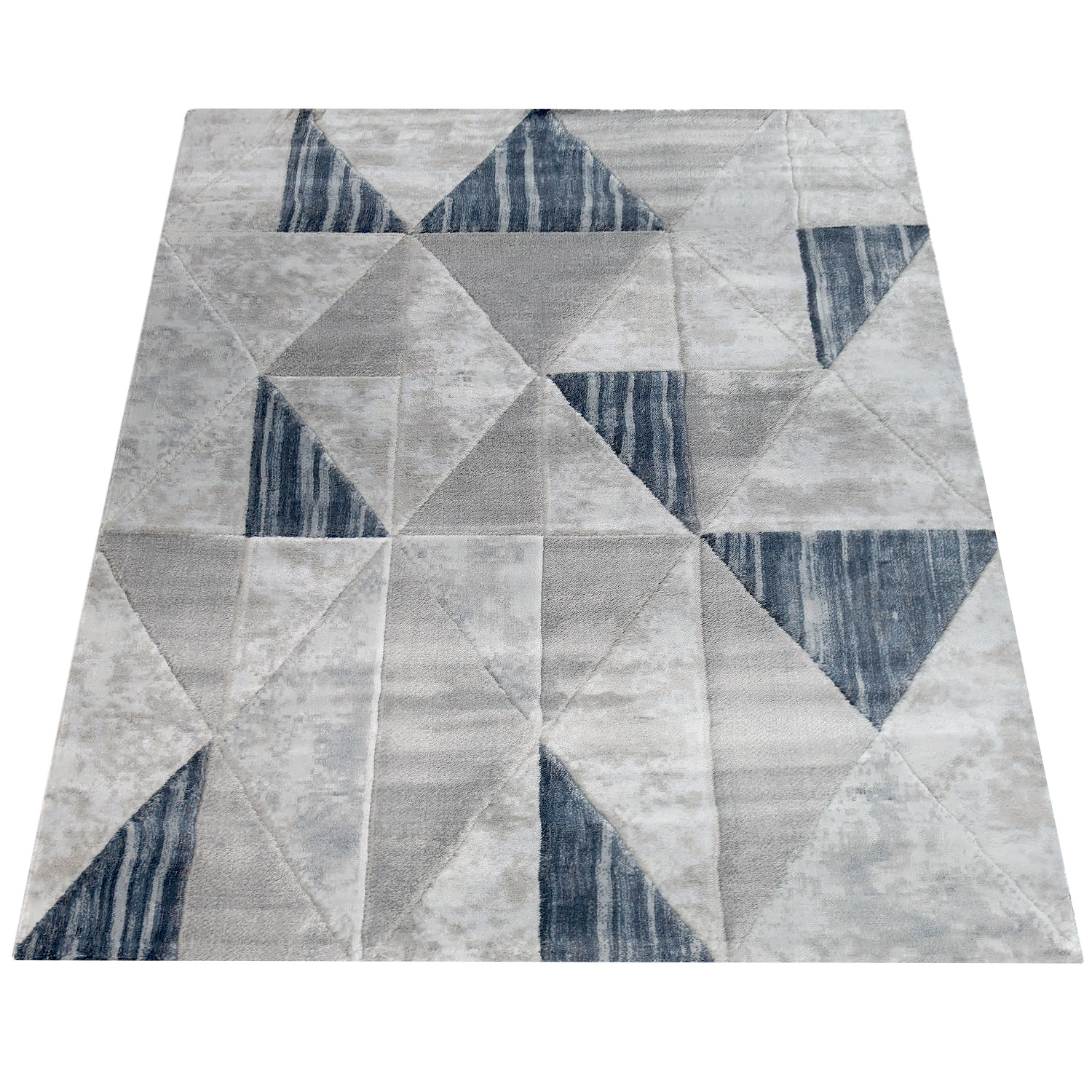 Vintage Teppich Modern Rauten Muster Ombre Look Blau 