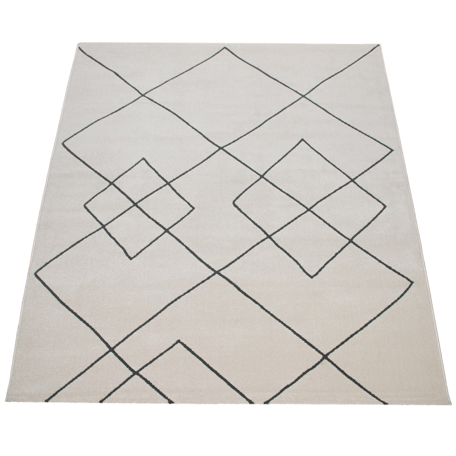 Teppich Wohnzimmer Geometrisches Rauten Muster Weiß 