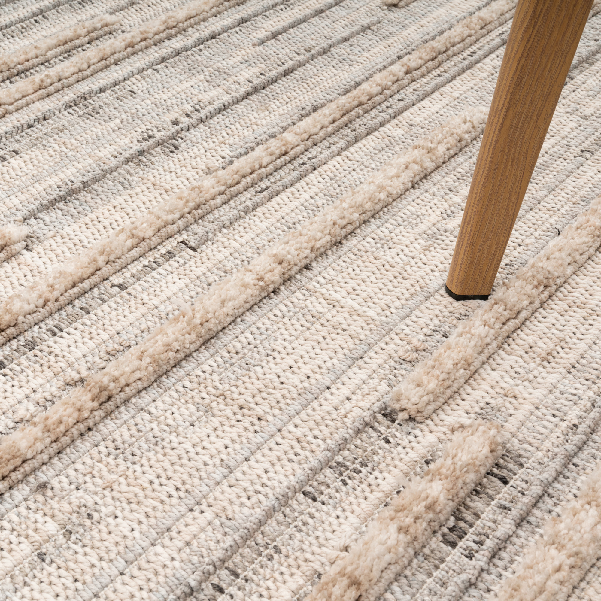 Teppich Esszimmer Boho 3D Streifen Muster Fransen Beige Modern