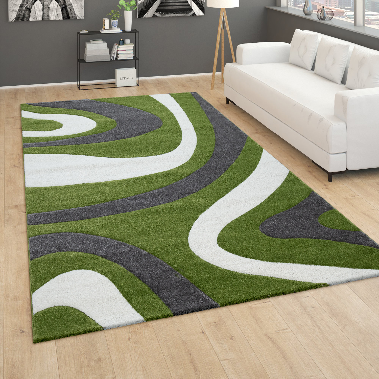 Teppich Esszimmer Modernes Wellenmuster Abstrakt Grün Modern