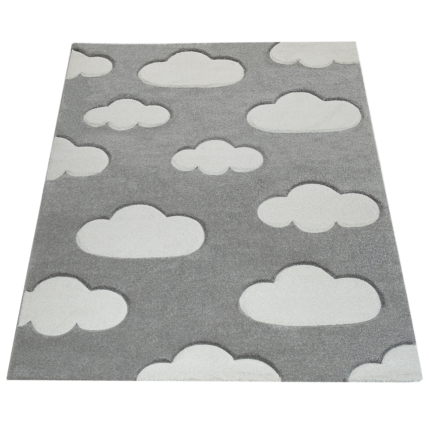 Teppich Kinderzimmer Pastellfarben Wolken Design Grau 