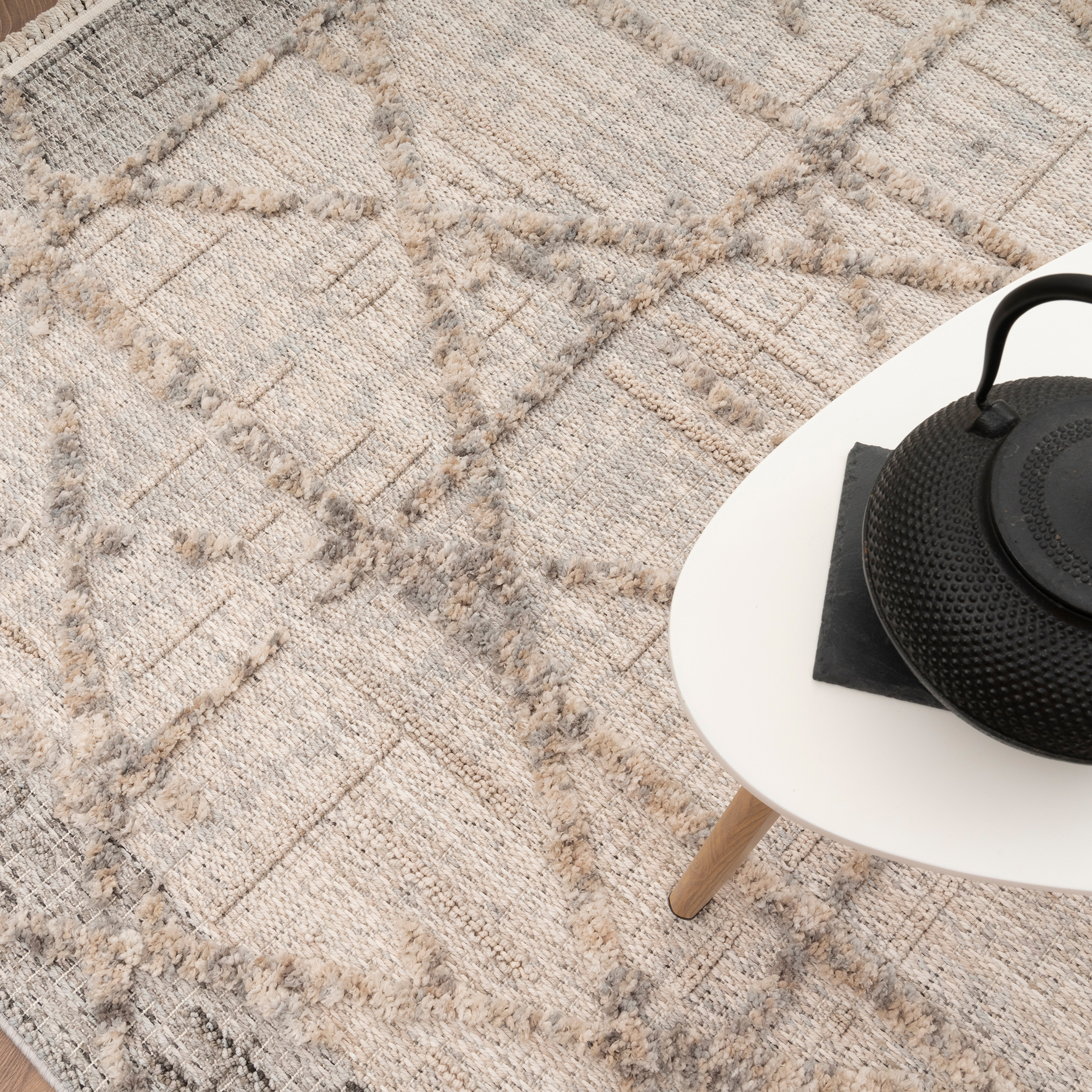 Teppich Esszimmer Boho 3D Geometrisches Muster Beige Modern