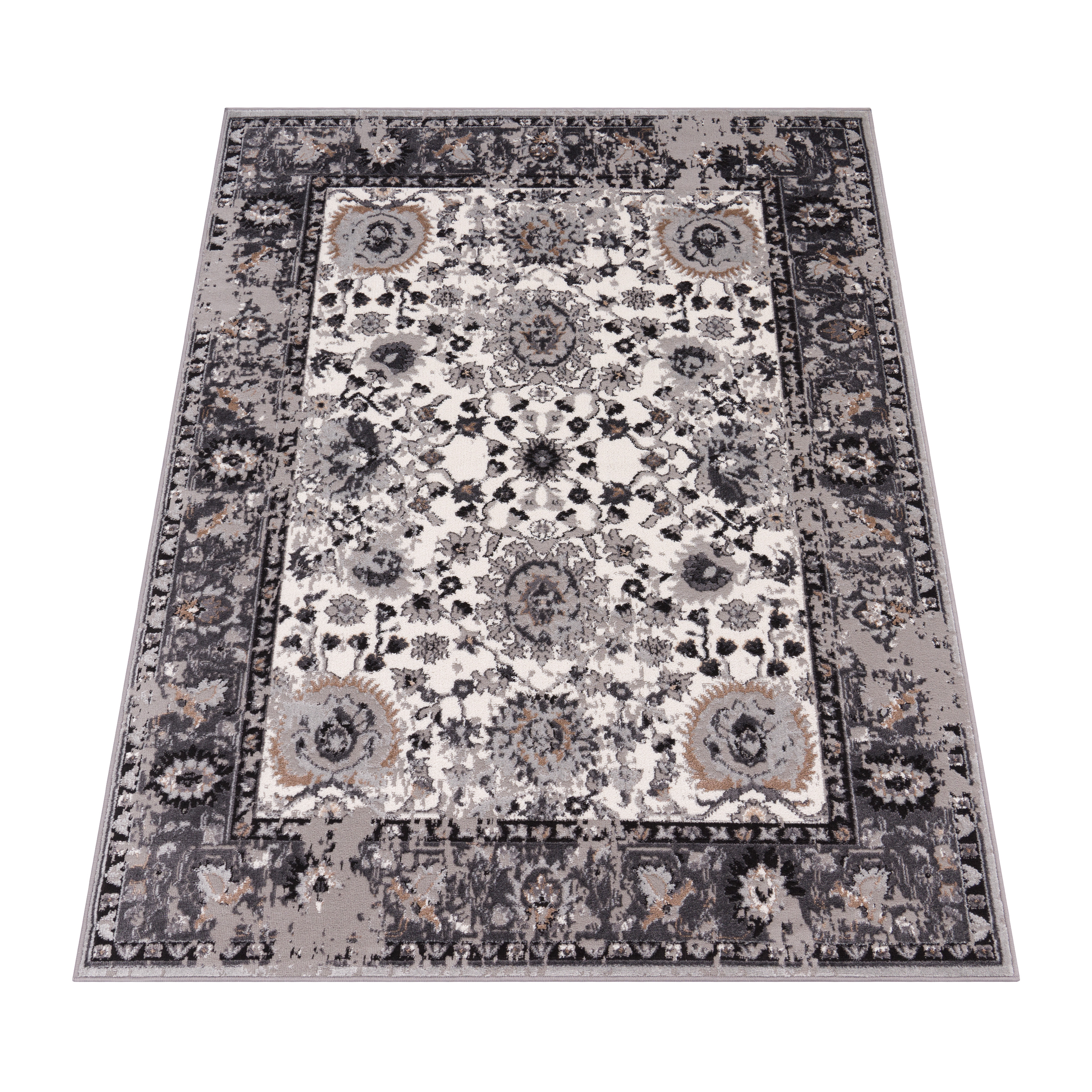 Teppich Esszimmer Orientalisches Blumen Muster Grau Orientalisch