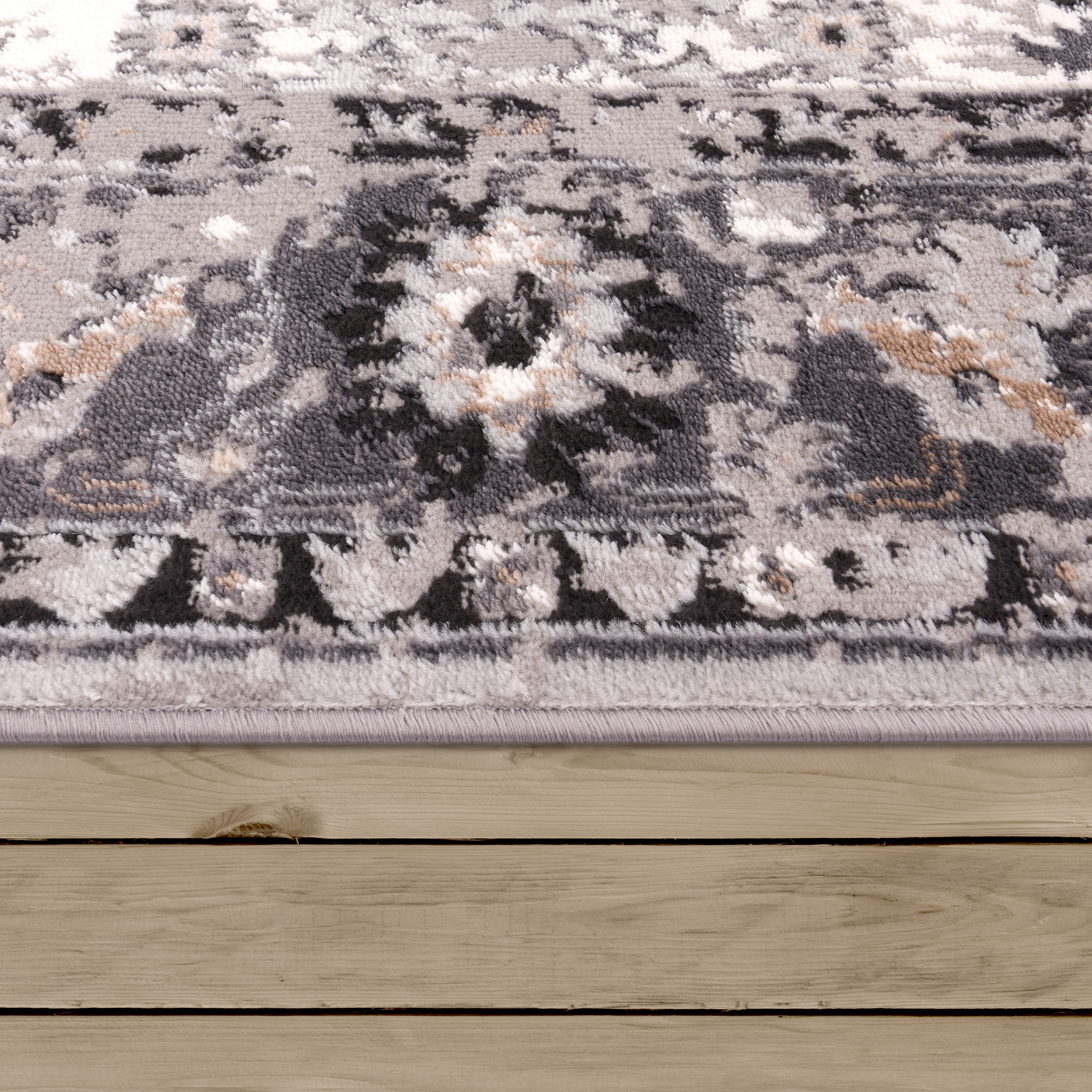 Teppich Esszimmer Orientalisches Blumen Muster Grau Orientalisch