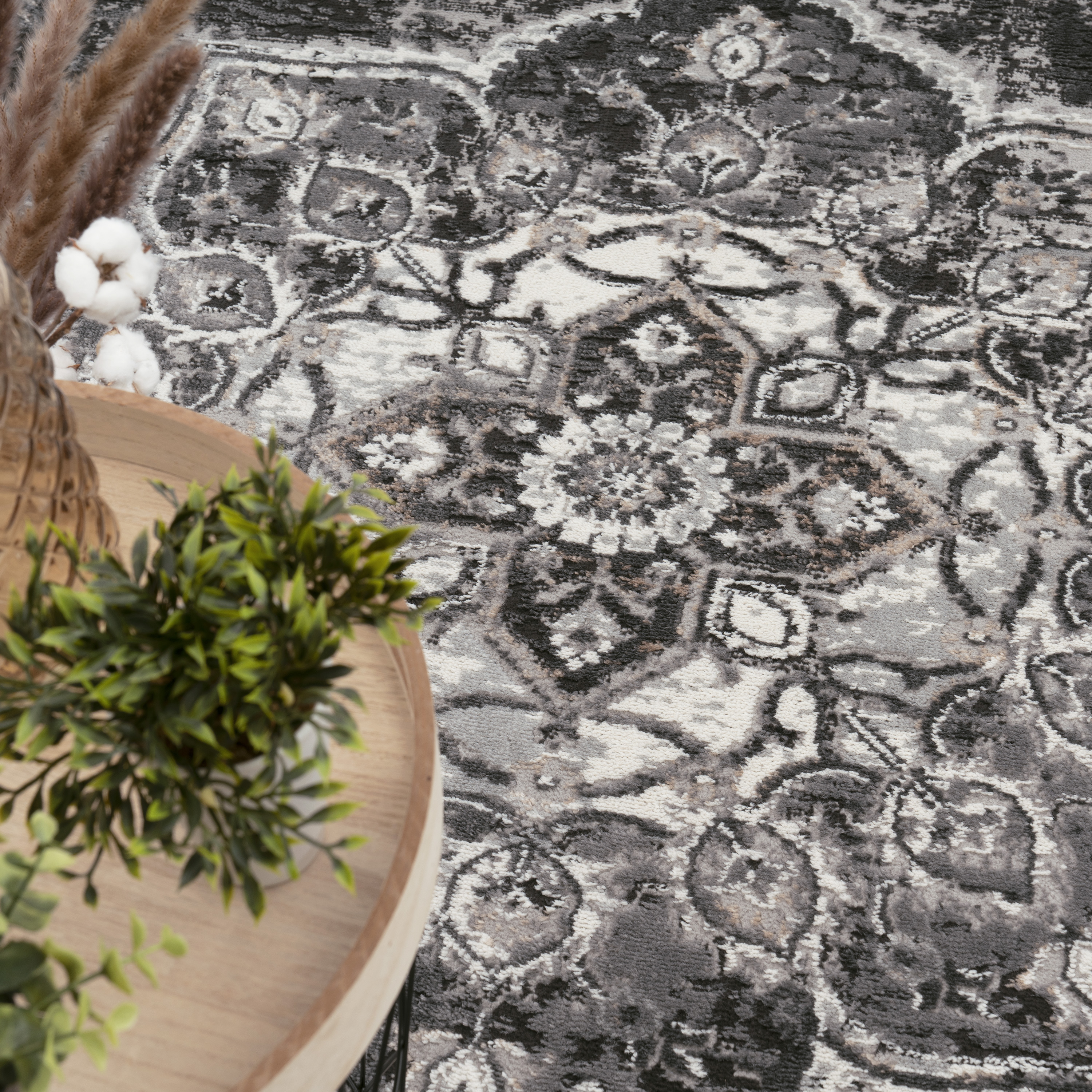 Teppich Esszimmer Marokkanisch Mandala Bordüre Schwarz Orientalisch