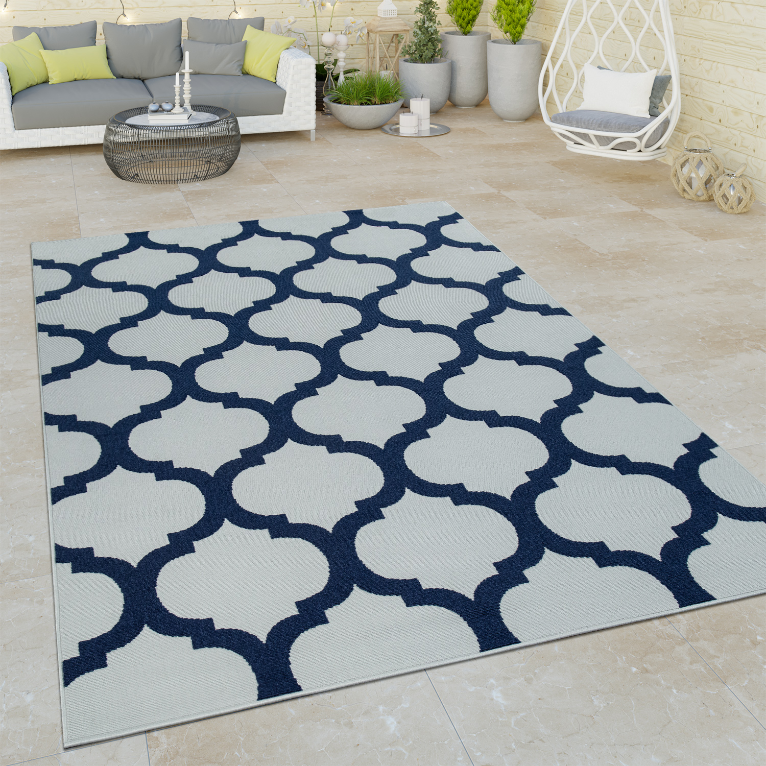 Outdoor Teppich Marokkanisches Design 3-D Look Weiß 