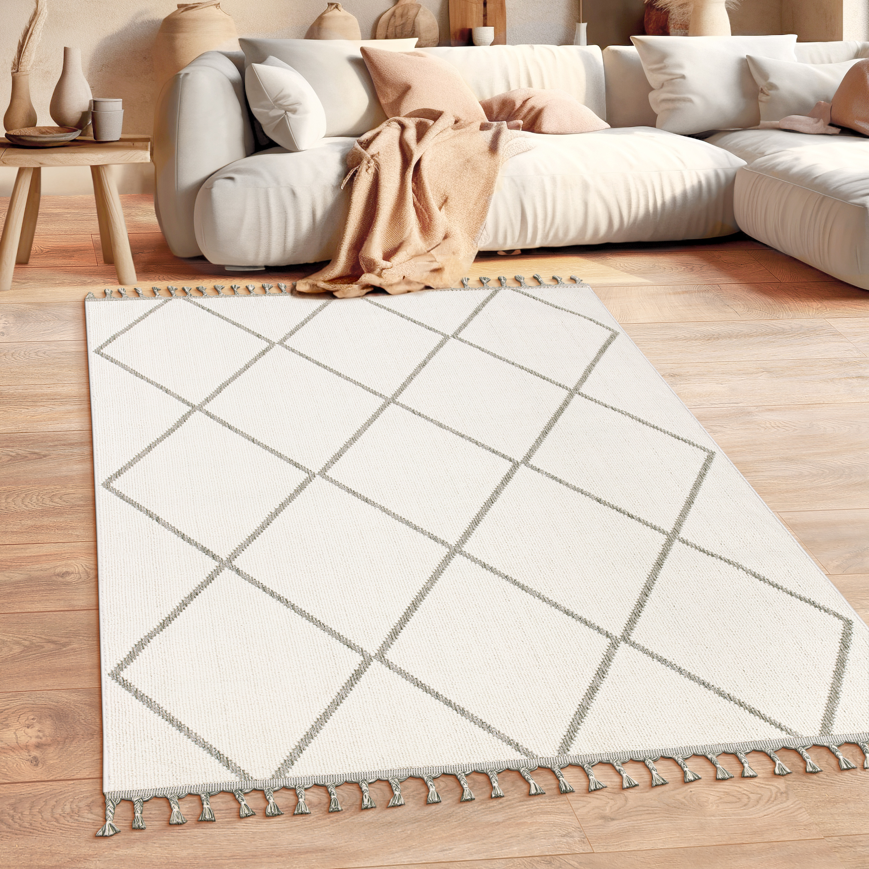 Teppich Schlafzimmer Skandi Style Fransen Grau Skandinavisch