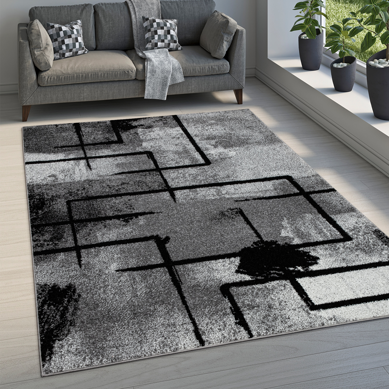 Teppich Schlafzimmer Modernes Muster Geometrisch Grau Modern
