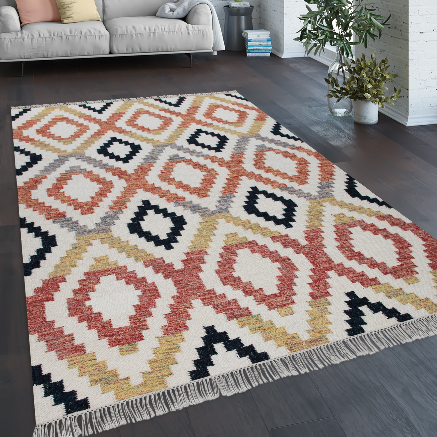Teppich Wohnzimmer Geometrisches Muster Mehrfarbig 