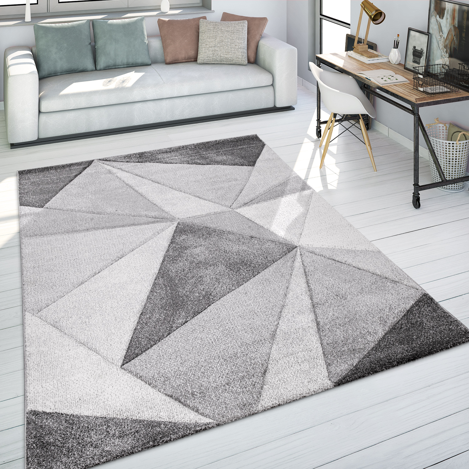 Teppich Wohnzimmer Modernes Geometrisches Muster Grau Modern