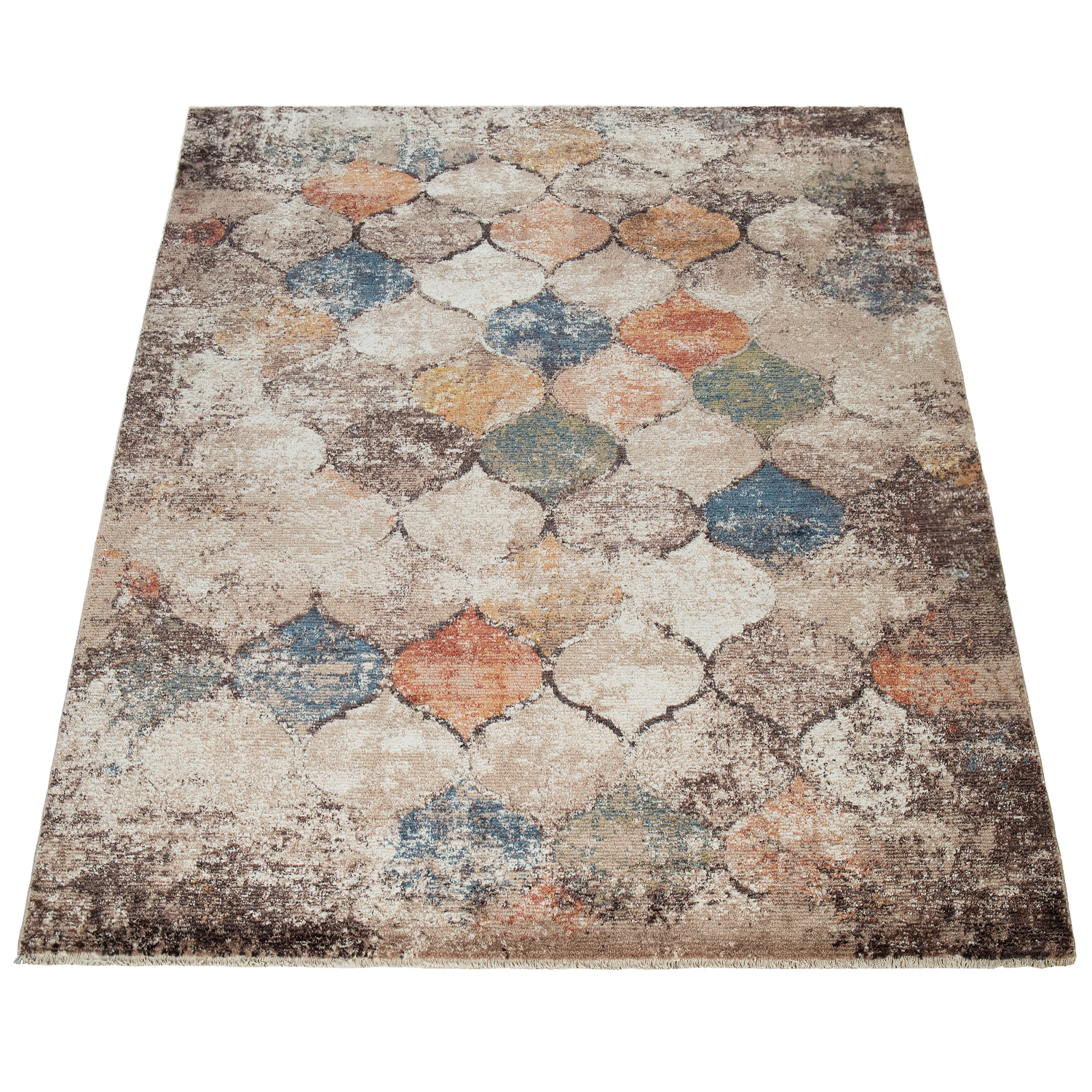 Orient Teppich Used Design Marokkanisches Muster Mehrfarbig 
