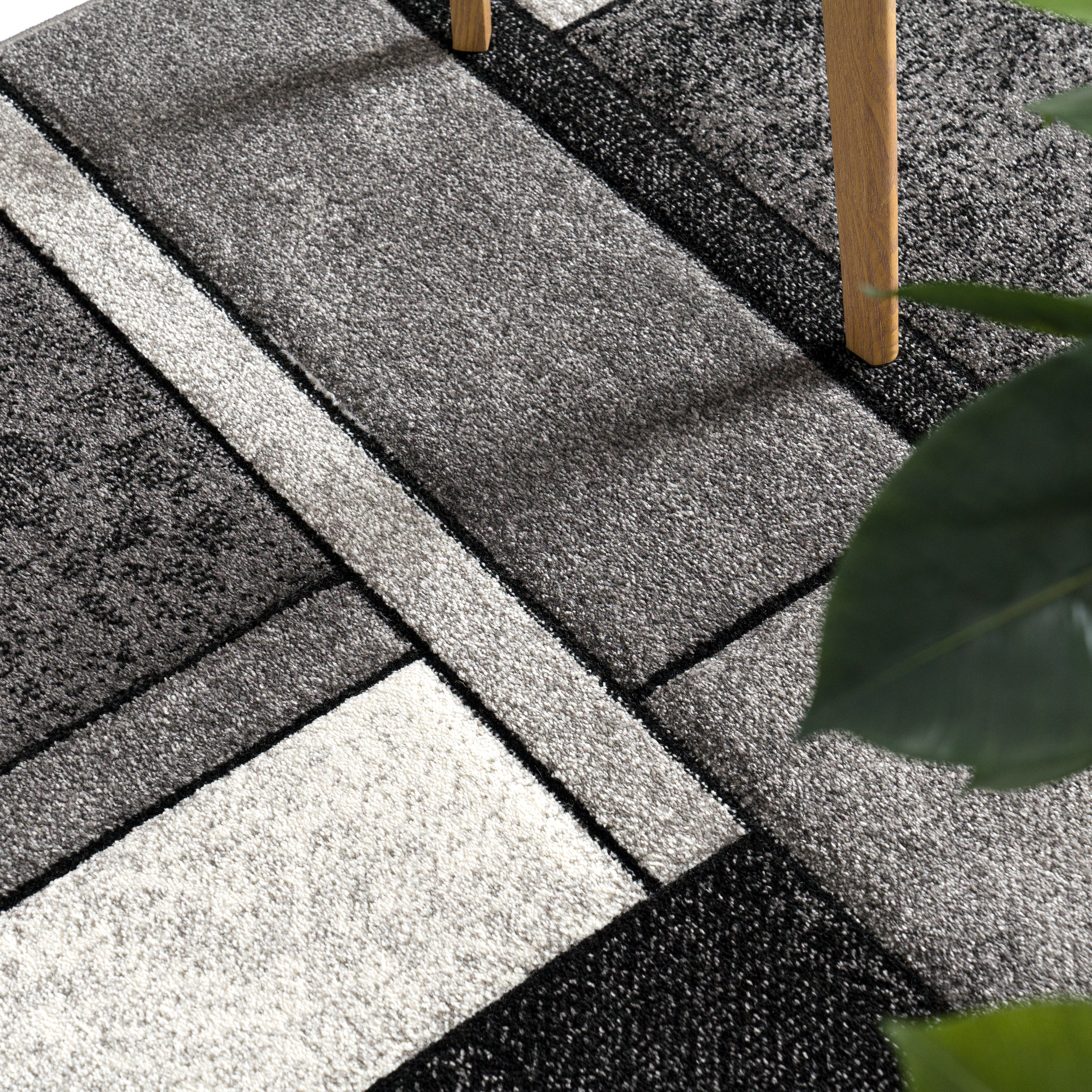 Teppich Kariert Wohnzimmer Modern Meliertes Design Grau Modern