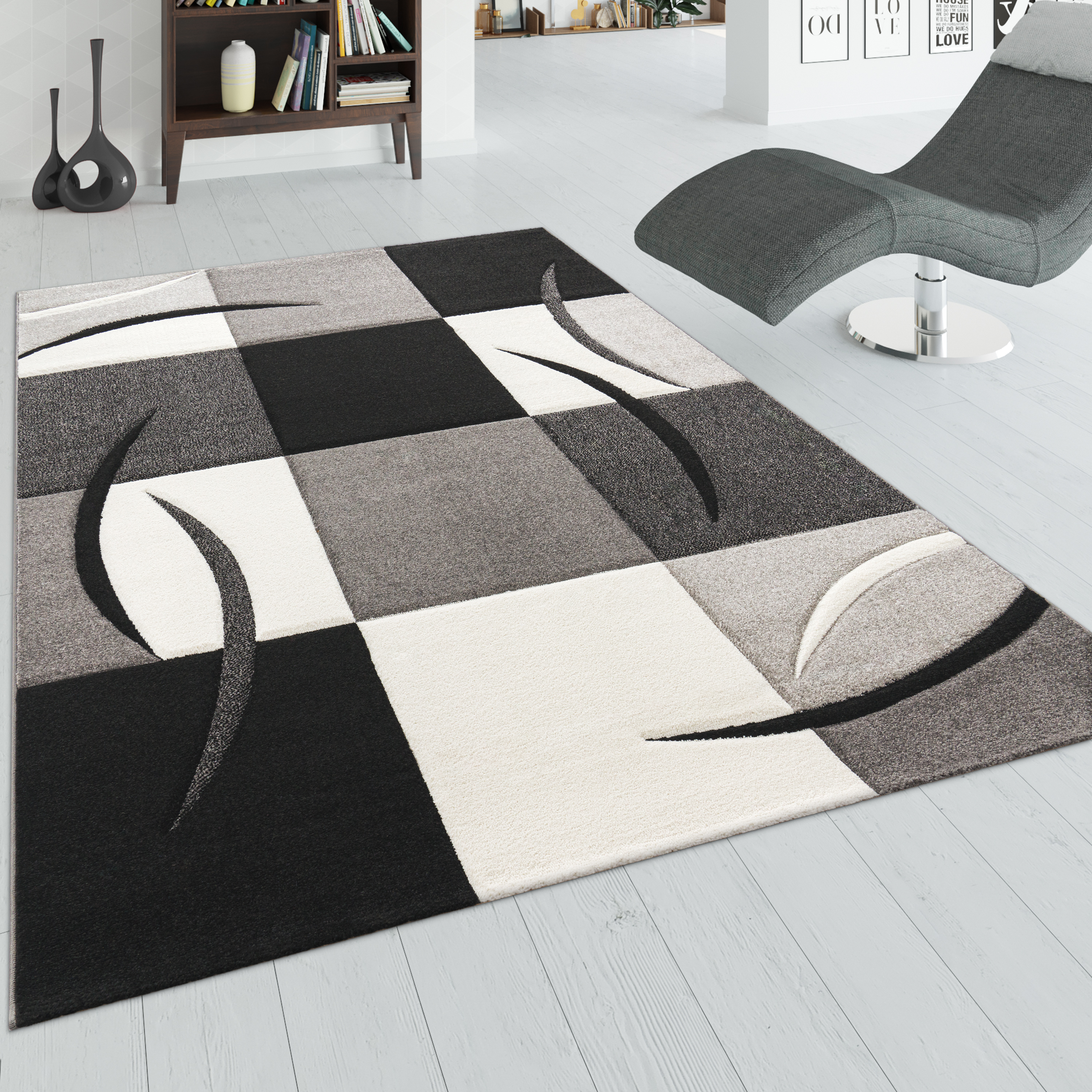 Moderner-Teppich Diamora Schwarz-Weiß 