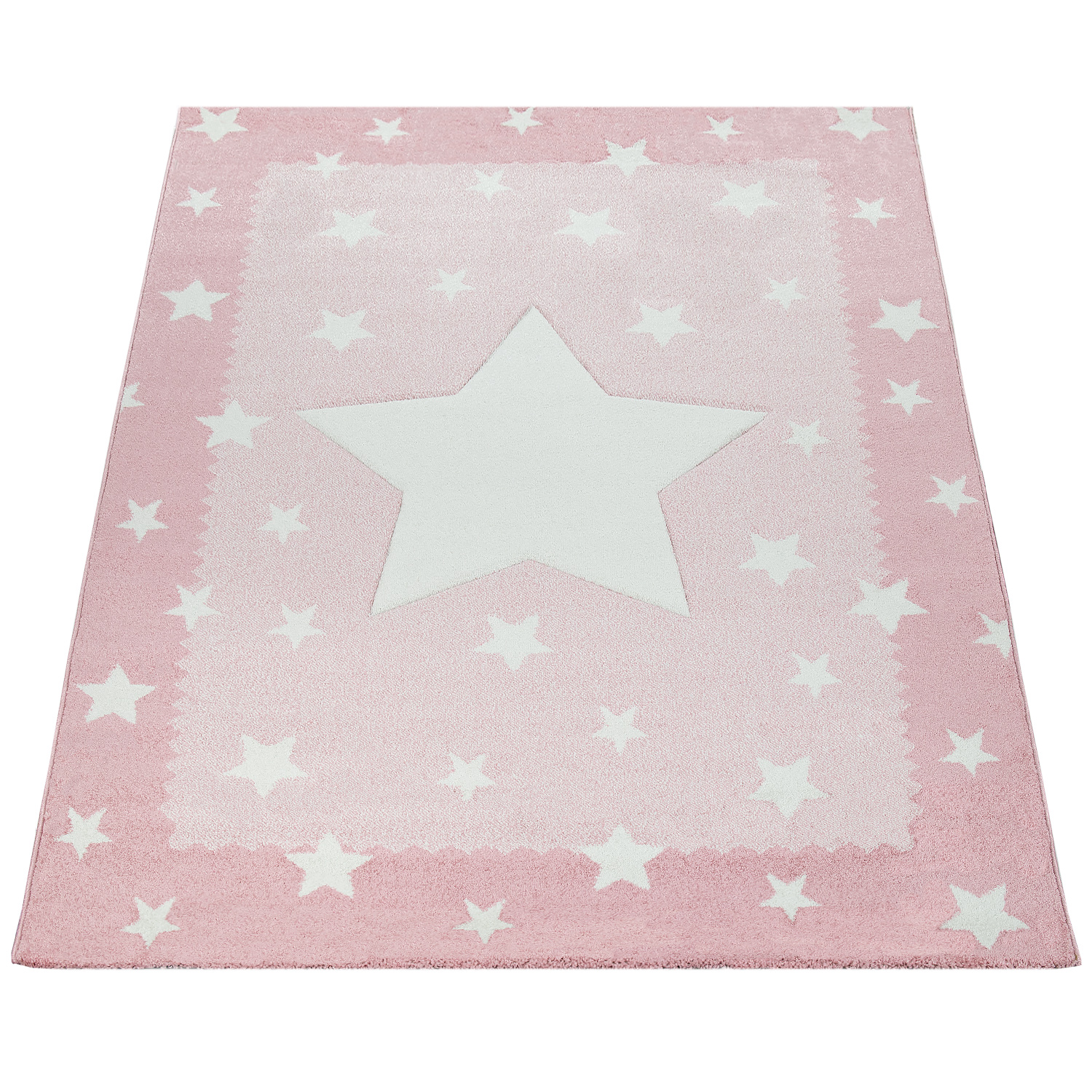 Teppich Kinderzimmer Pastell 3-D Stern Bordüre Pink 