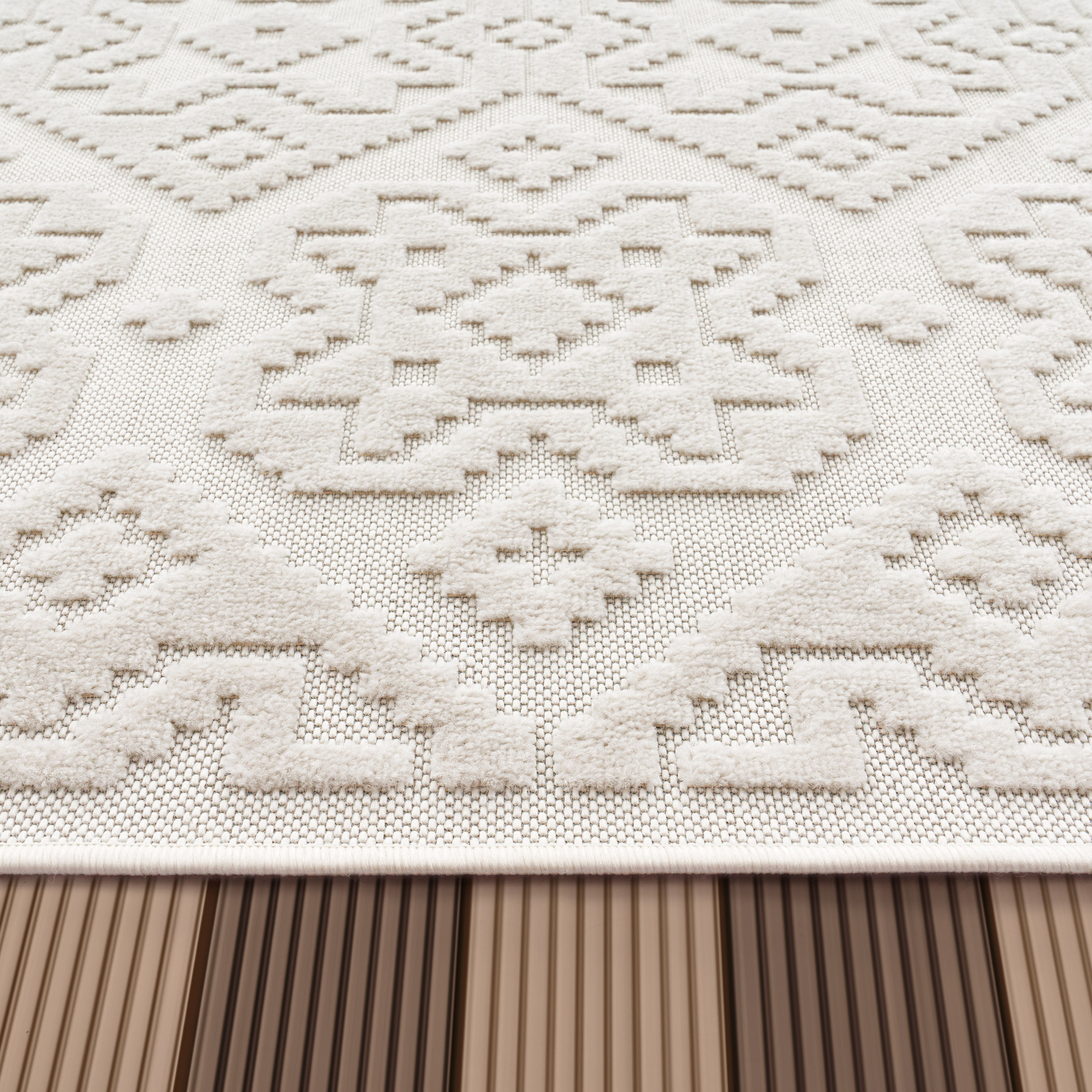 Teppich In- & Outdoor Geometrische Ornamente 3D Beige Modern
