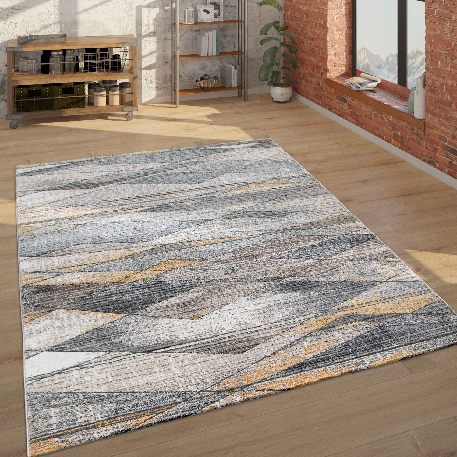 Teppich Abstraktes Design 3-D-Look Wohnzimmer Gelb 