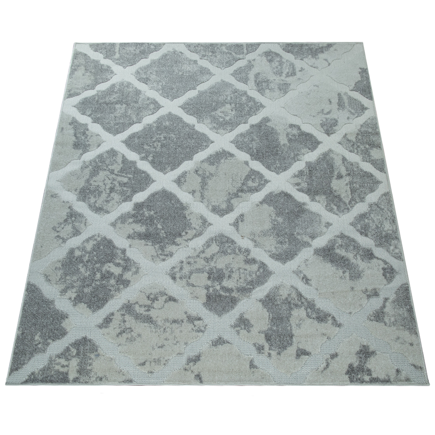 Outdoor Teppich Marmor Optik Rauten Muster Grau 
