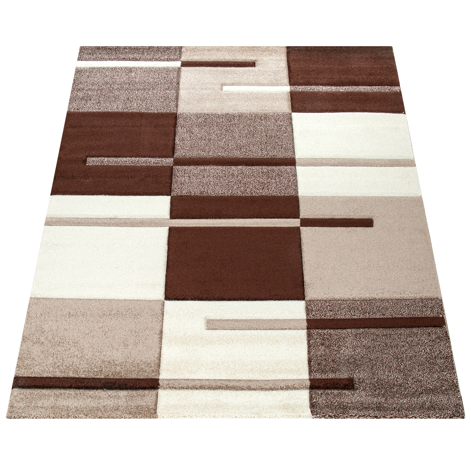 Designer Teppich mit Konturenschnitt Karo Muster Beige 