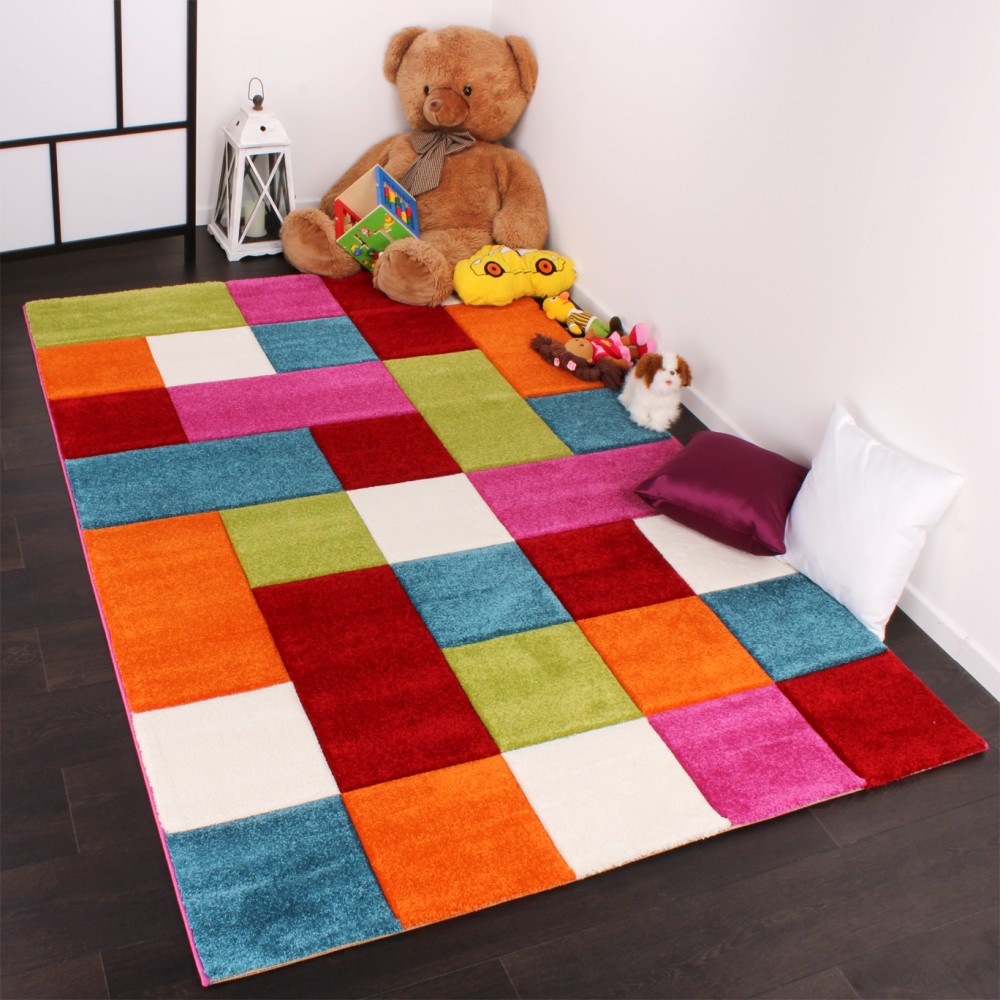 Kinder Teppich Karo Design Mehrfarbig 