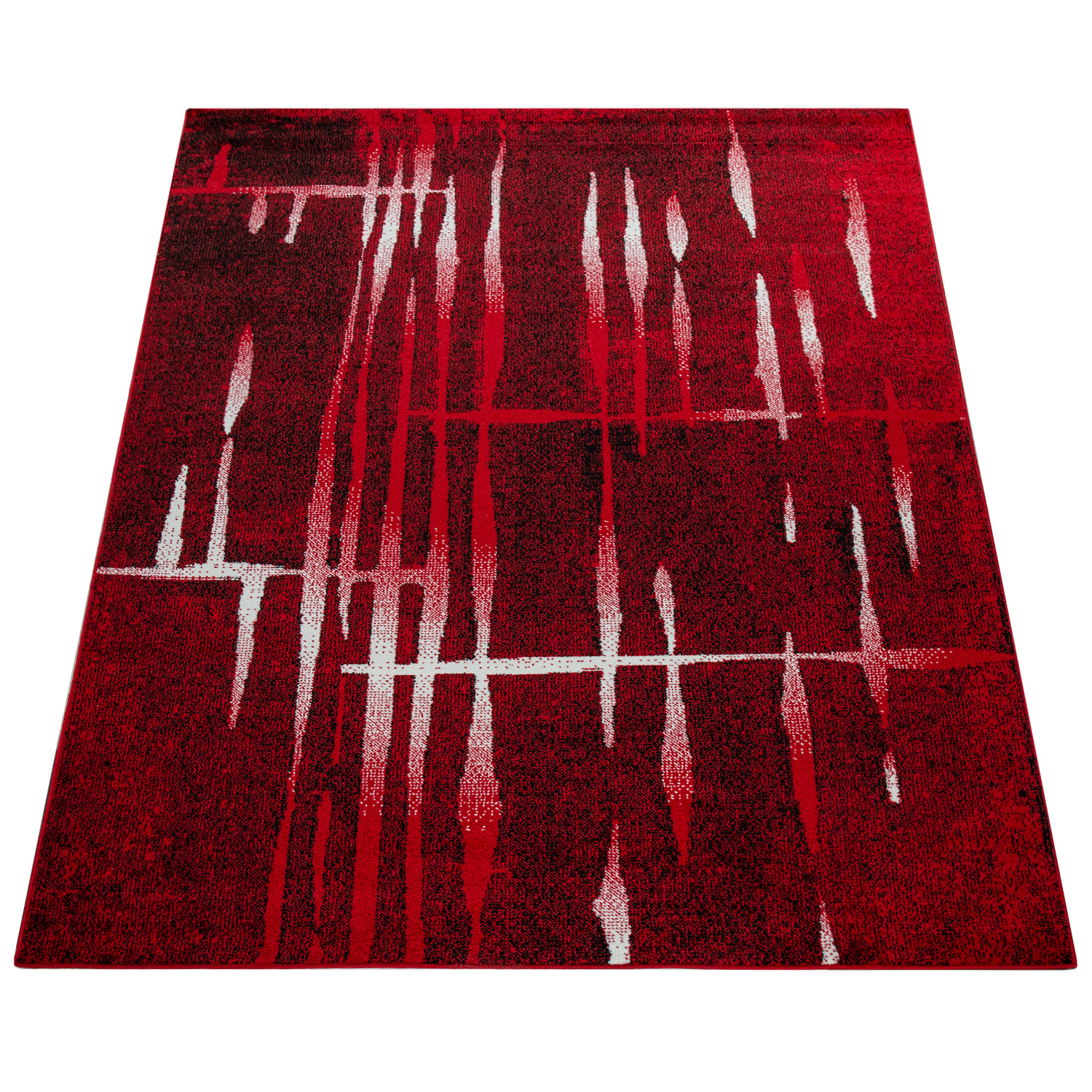 Designer Teppich Modern Trendiger Kurzflor Meliert Rot 