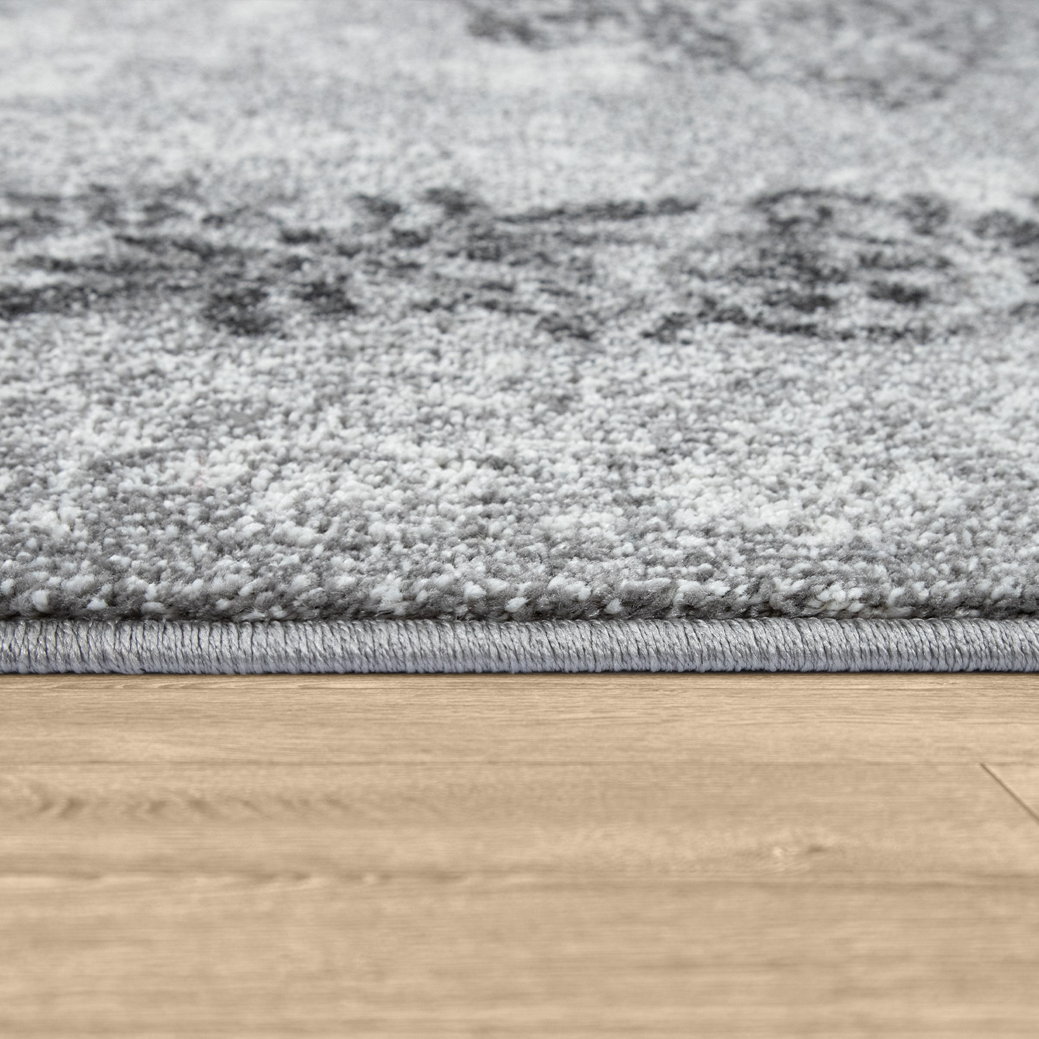 Teppich Für Wohnzimmer, Vintage-Kurzflor Mit Orient-Look, Meliert Grau Vintage