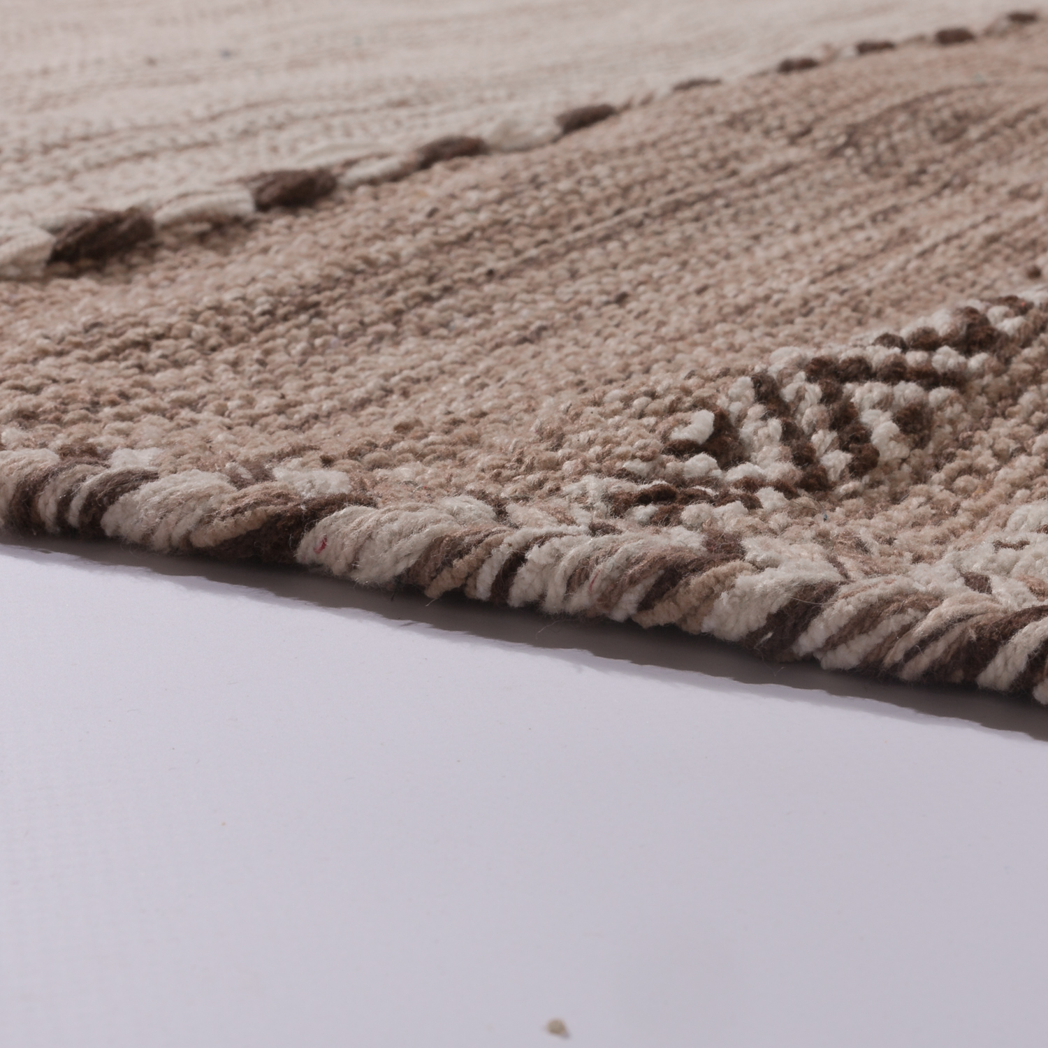 Webteppich Kelim Handgewebt Baumwolle Muster Beige 