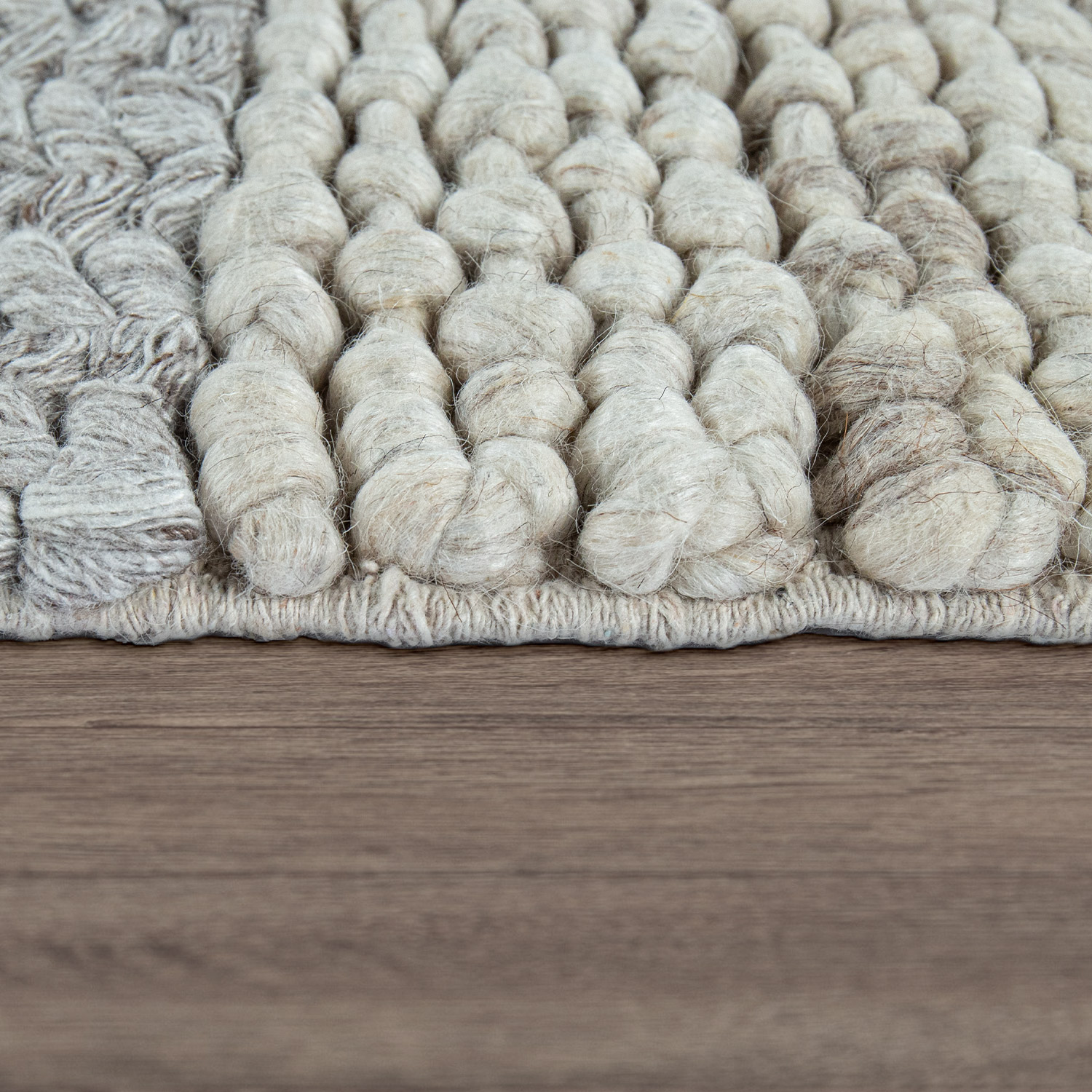 Teppich Handgeflochten Natur Wolle Streifen Muster Beige 