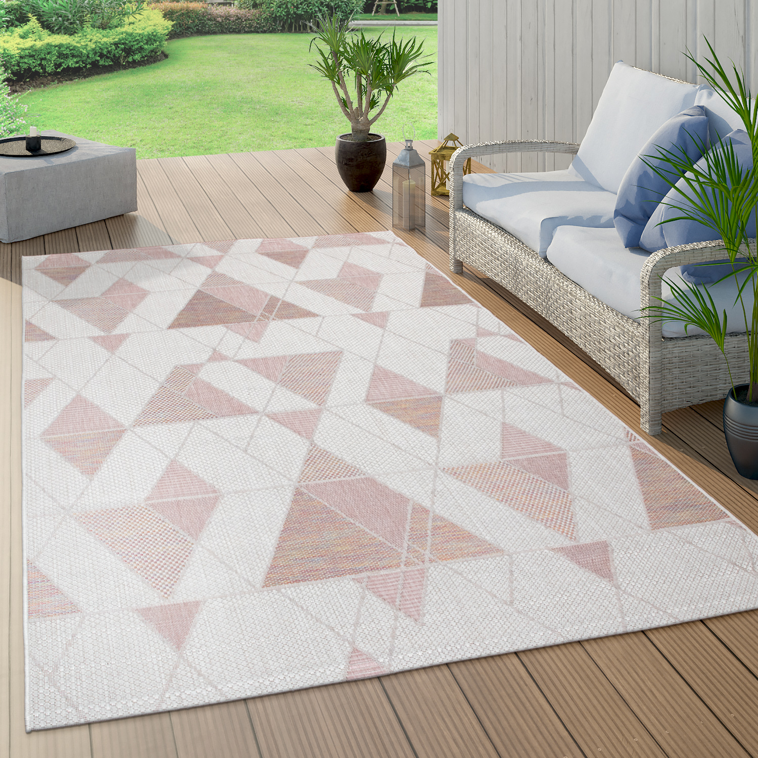 In- & Outdoor-Teppich Rauten-Muster Balkon Pink 